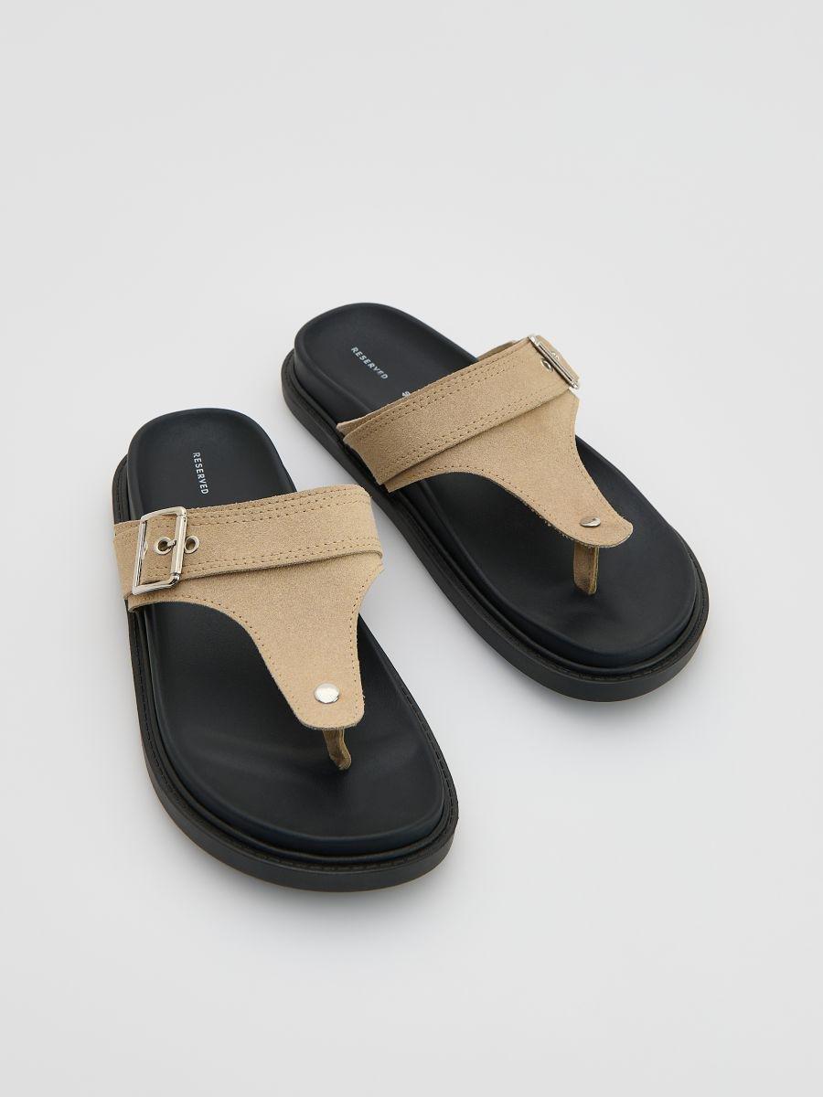 Beige Imitation Leather Slippers, , large image number 1