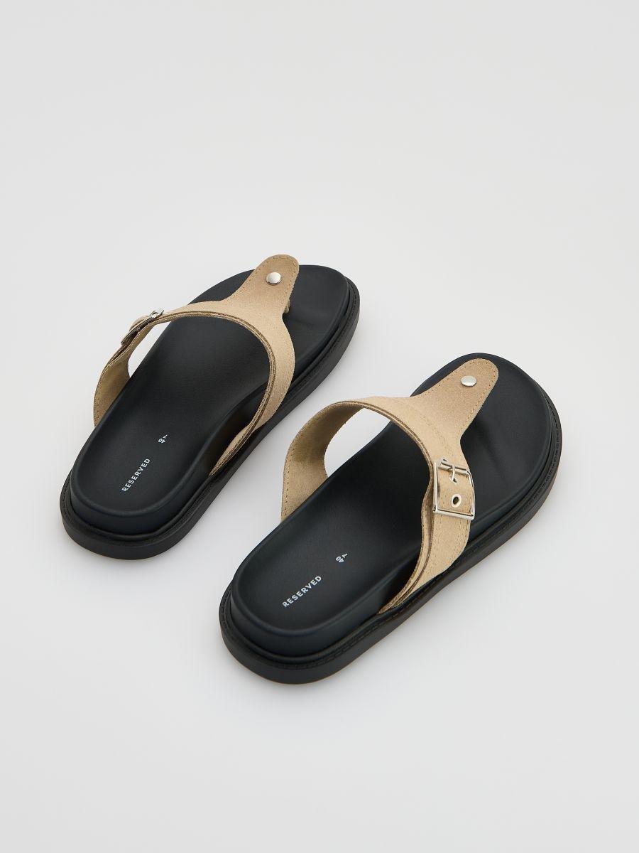 Beige Imitation Leather Slippers, , large image number 2