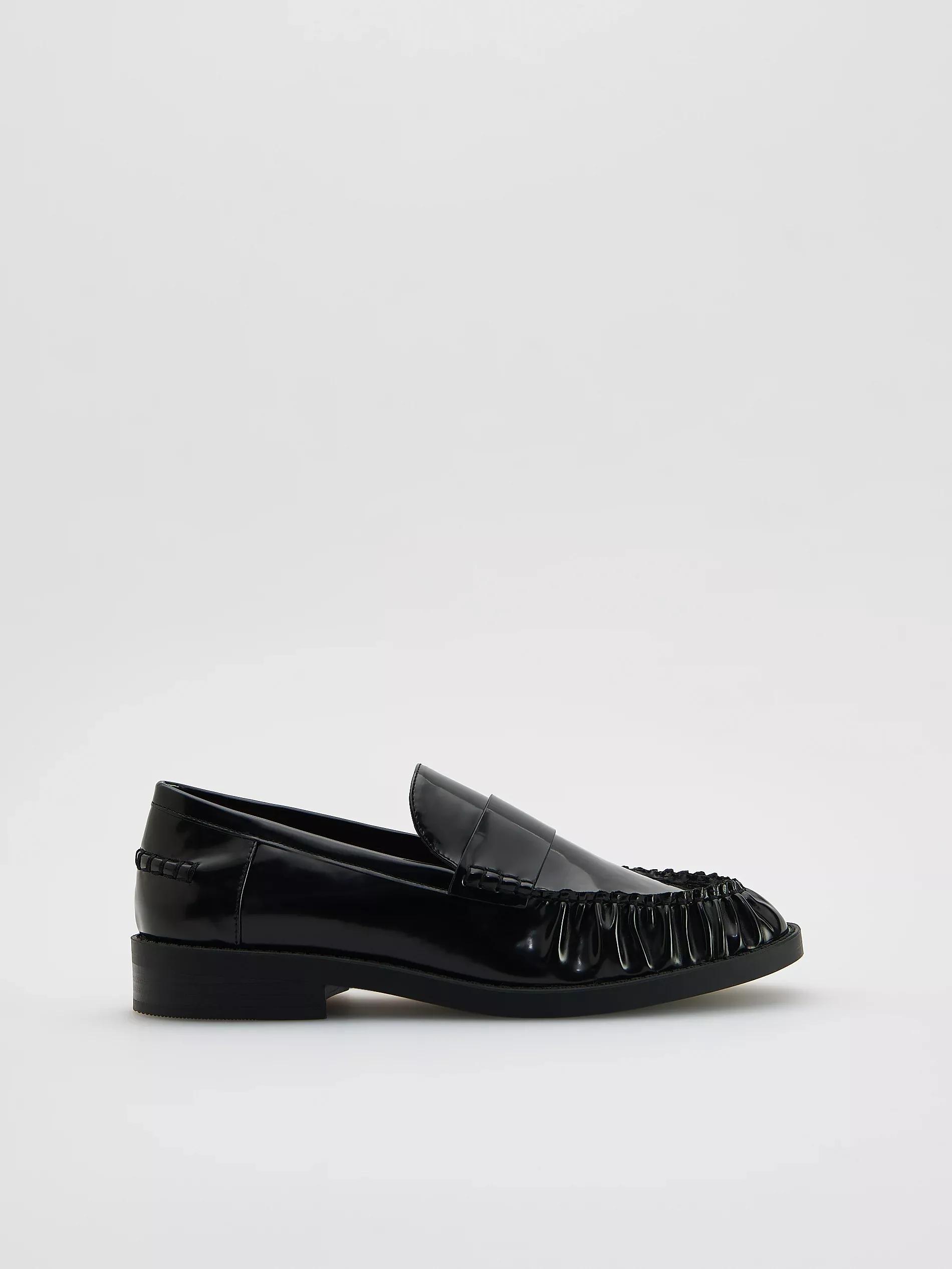 Black Loafers With Stitching, Black, medium