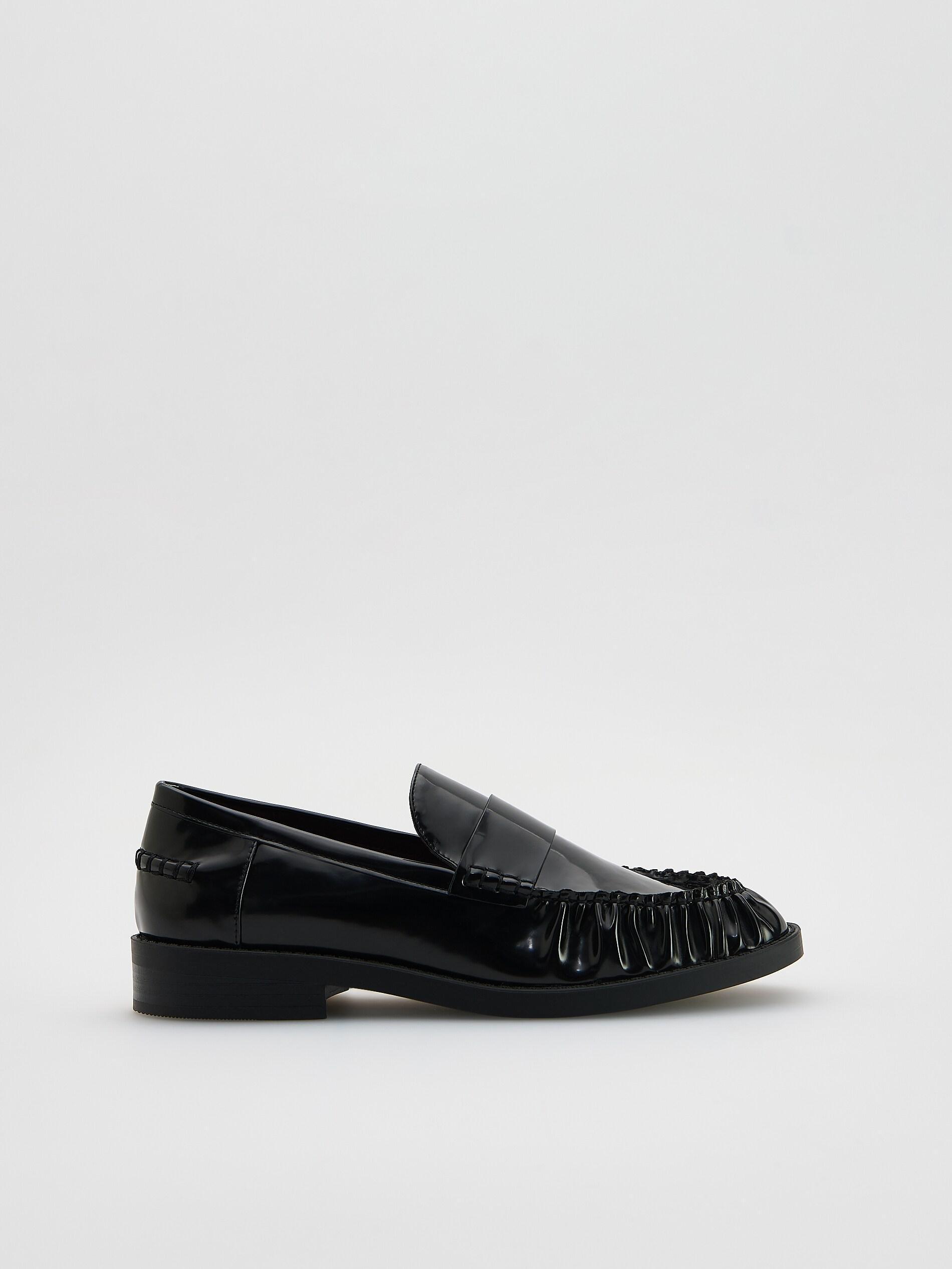 Black Loafers With Stitching, Black, medium