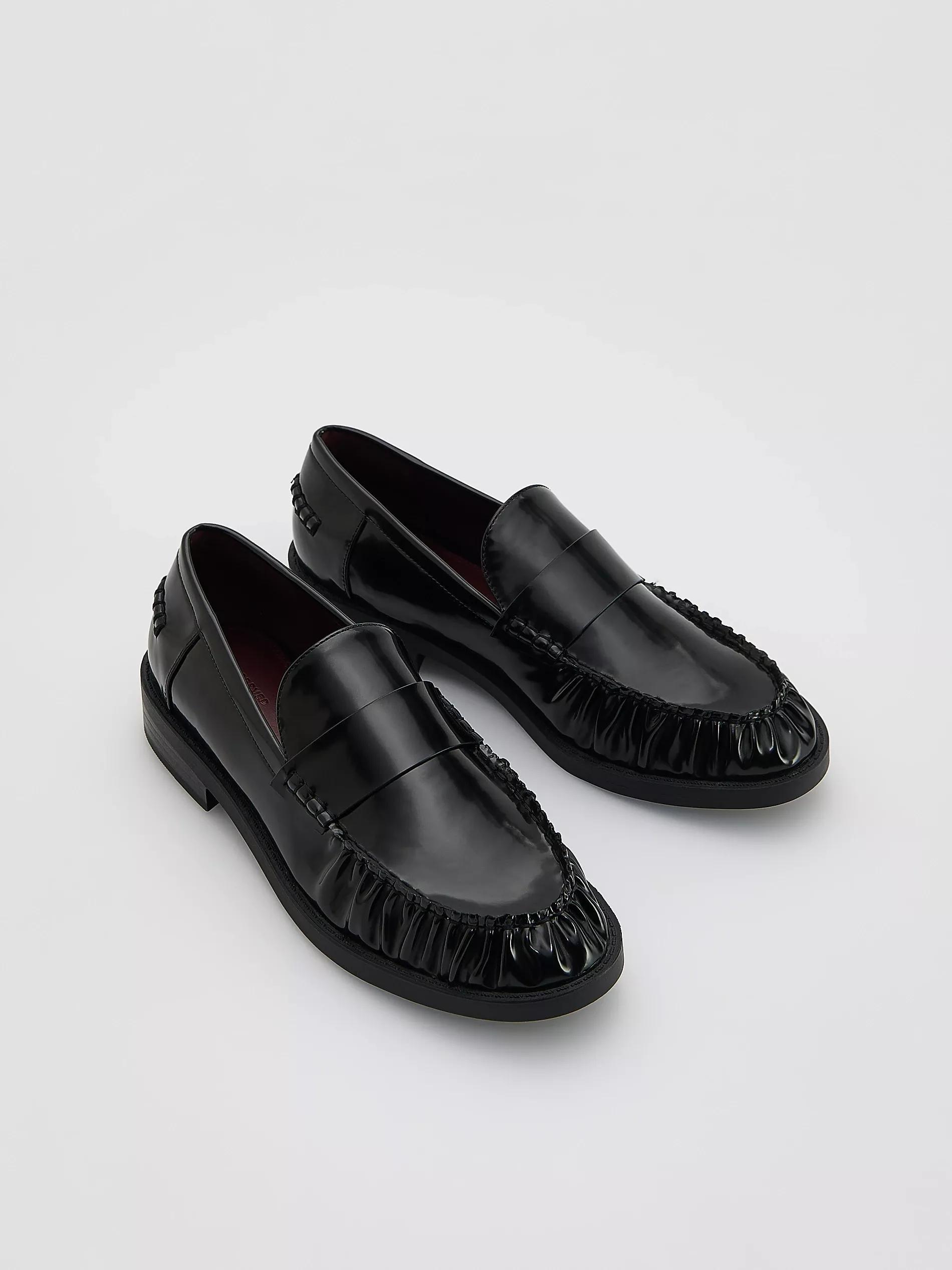 Black Loafers With Stitching, Black, medium