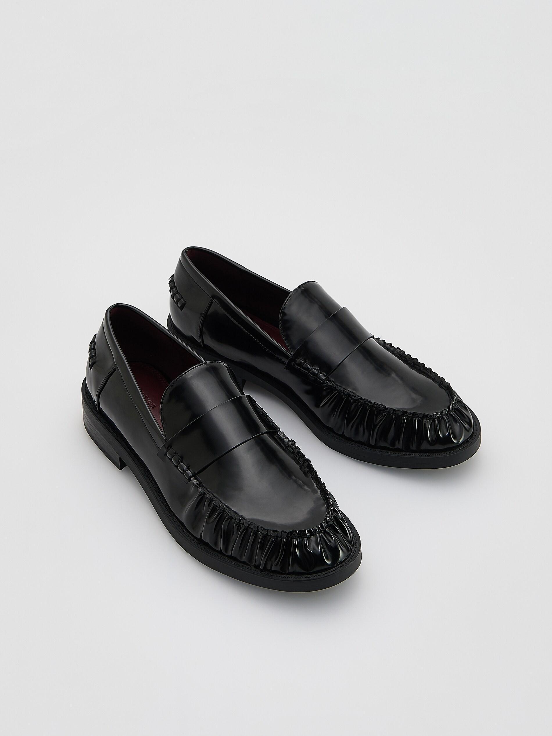 Black Loafers With Stitching, Black, medium
