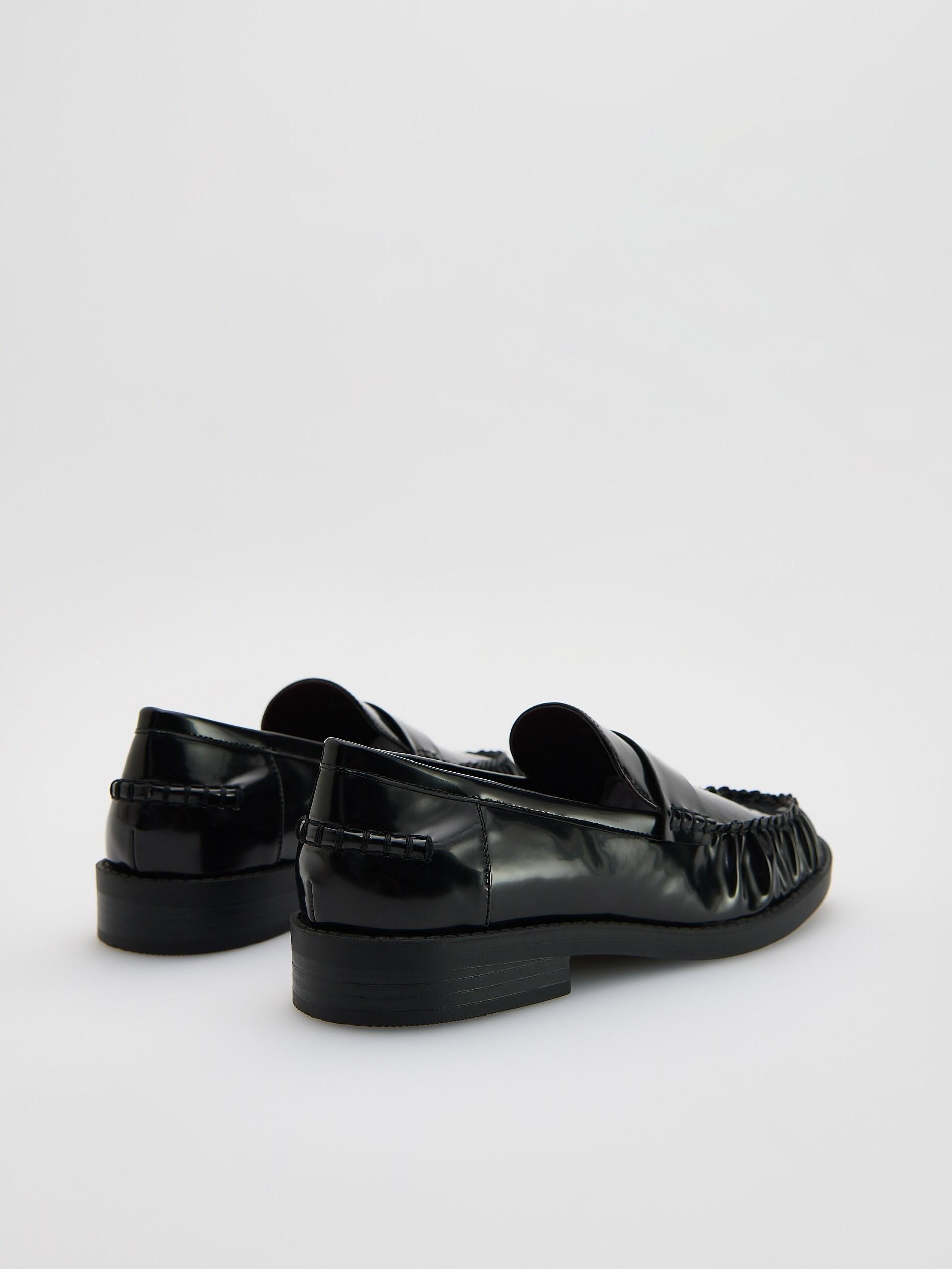 Black Loafers With Stitching, Black, medium