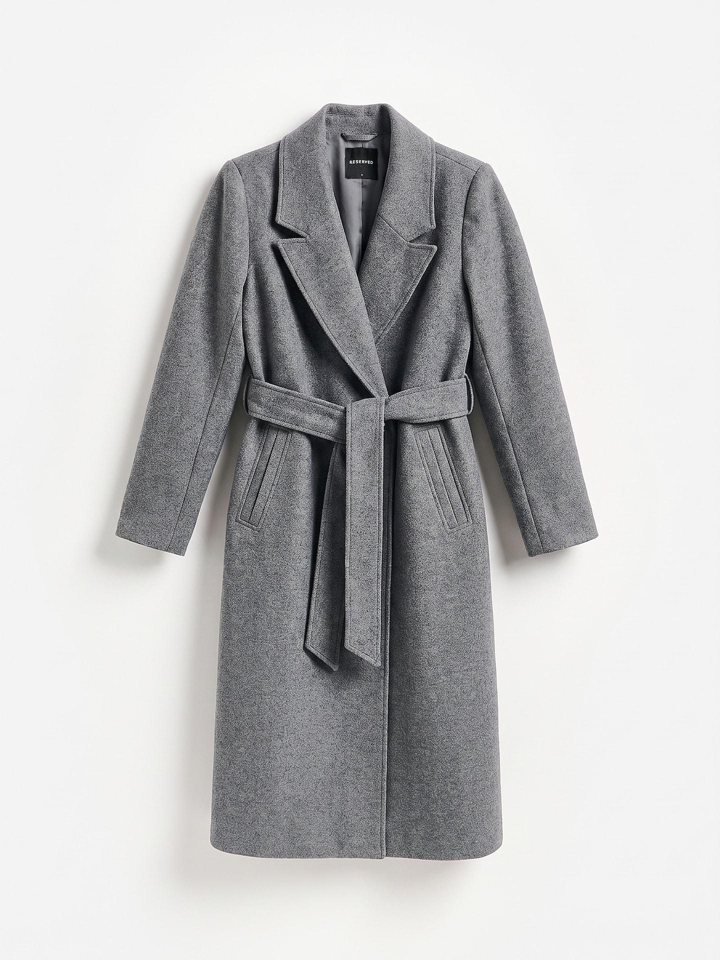 Grey Longline Coat With Tie Waist, Grey, medium