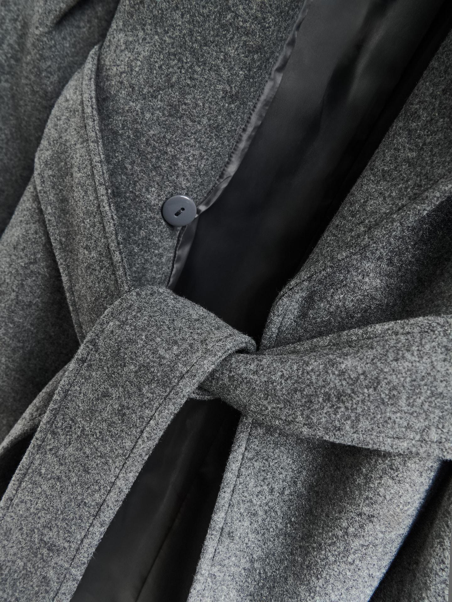 Grey Longline Coat With Tie Waist, Grey, medium