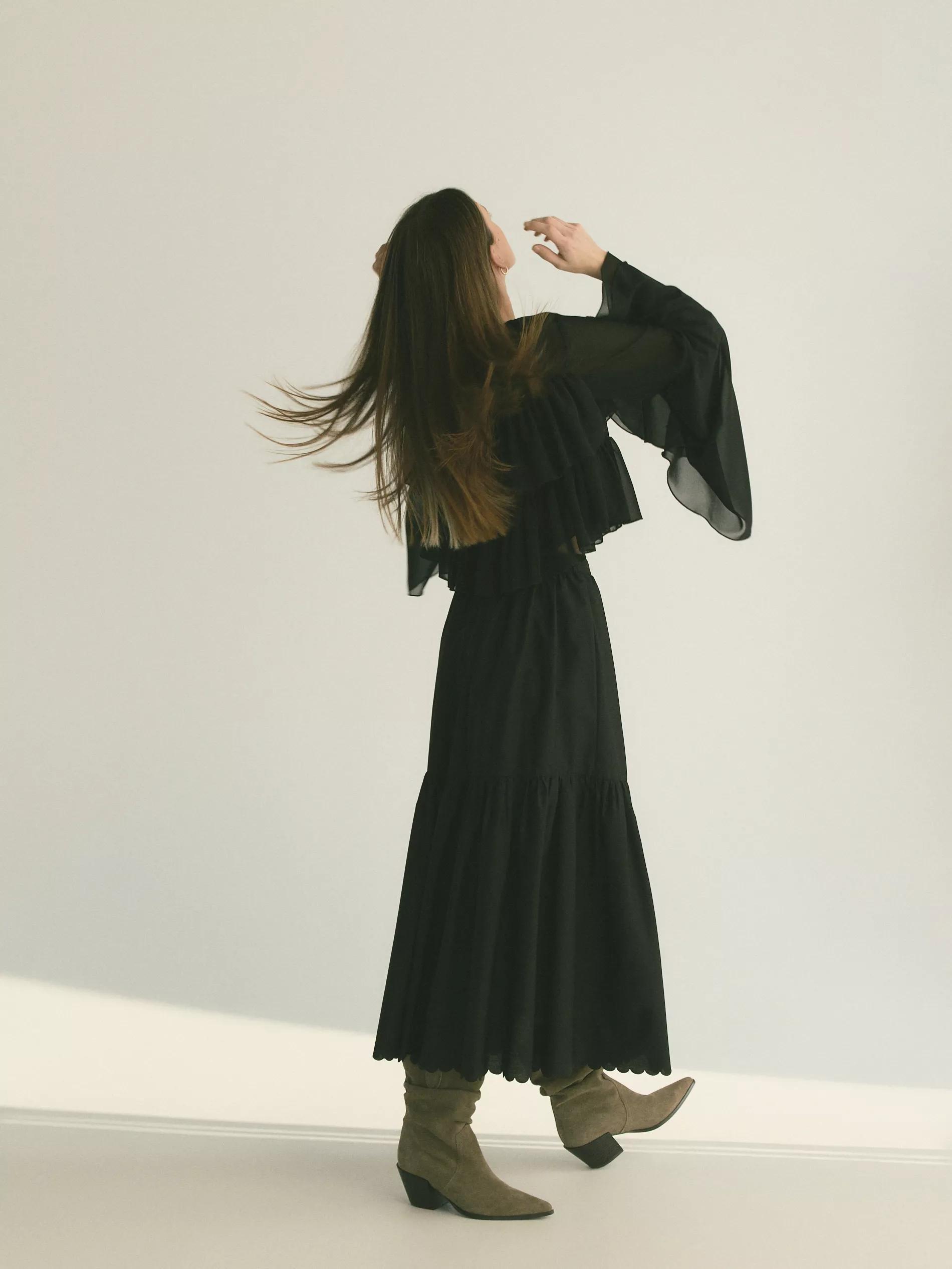 Black Maxi Skirt, With Added Cotton, , large image number 5