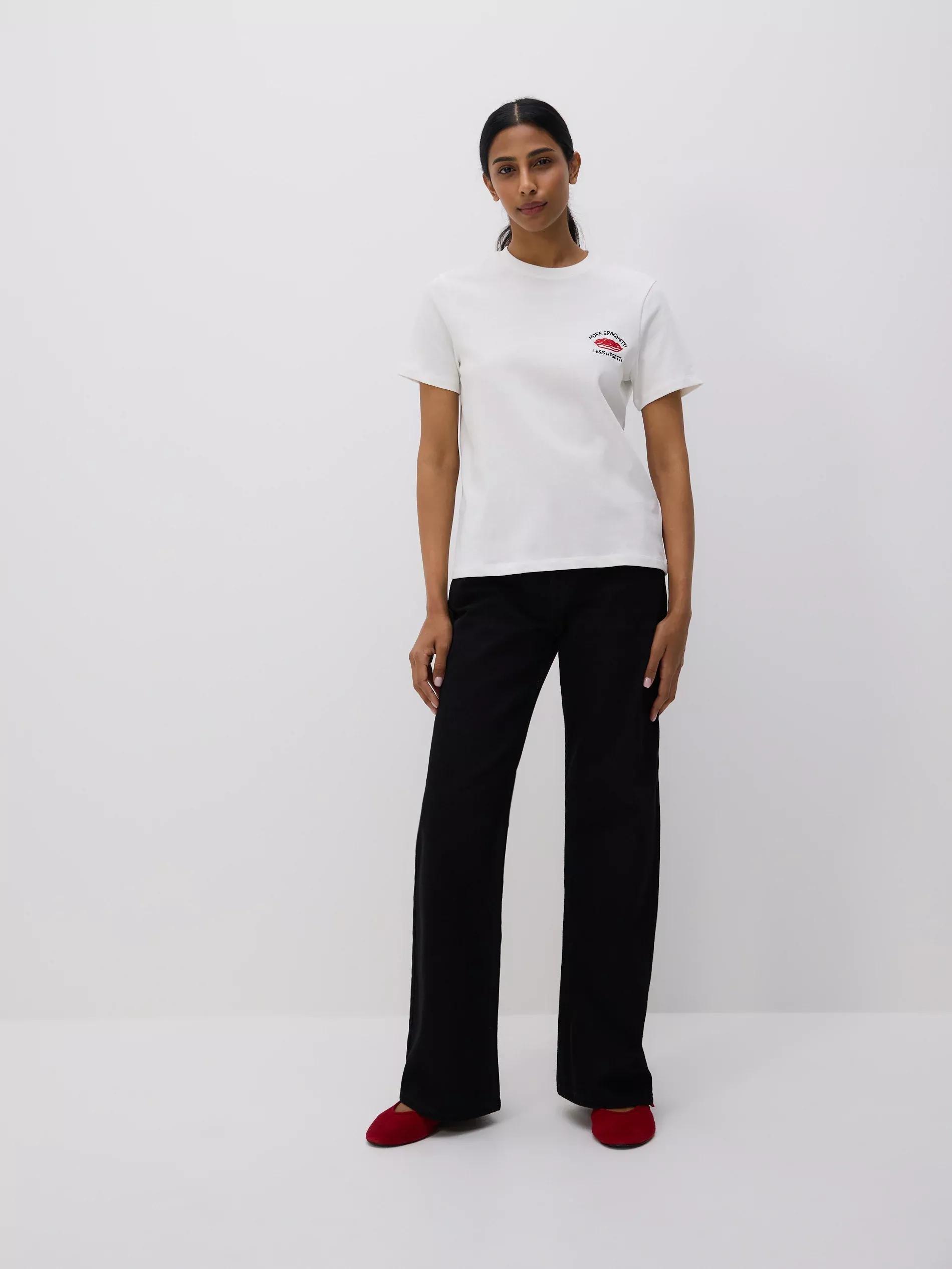 Cream Printed T-Shirt With Embroidery, , large image number 1