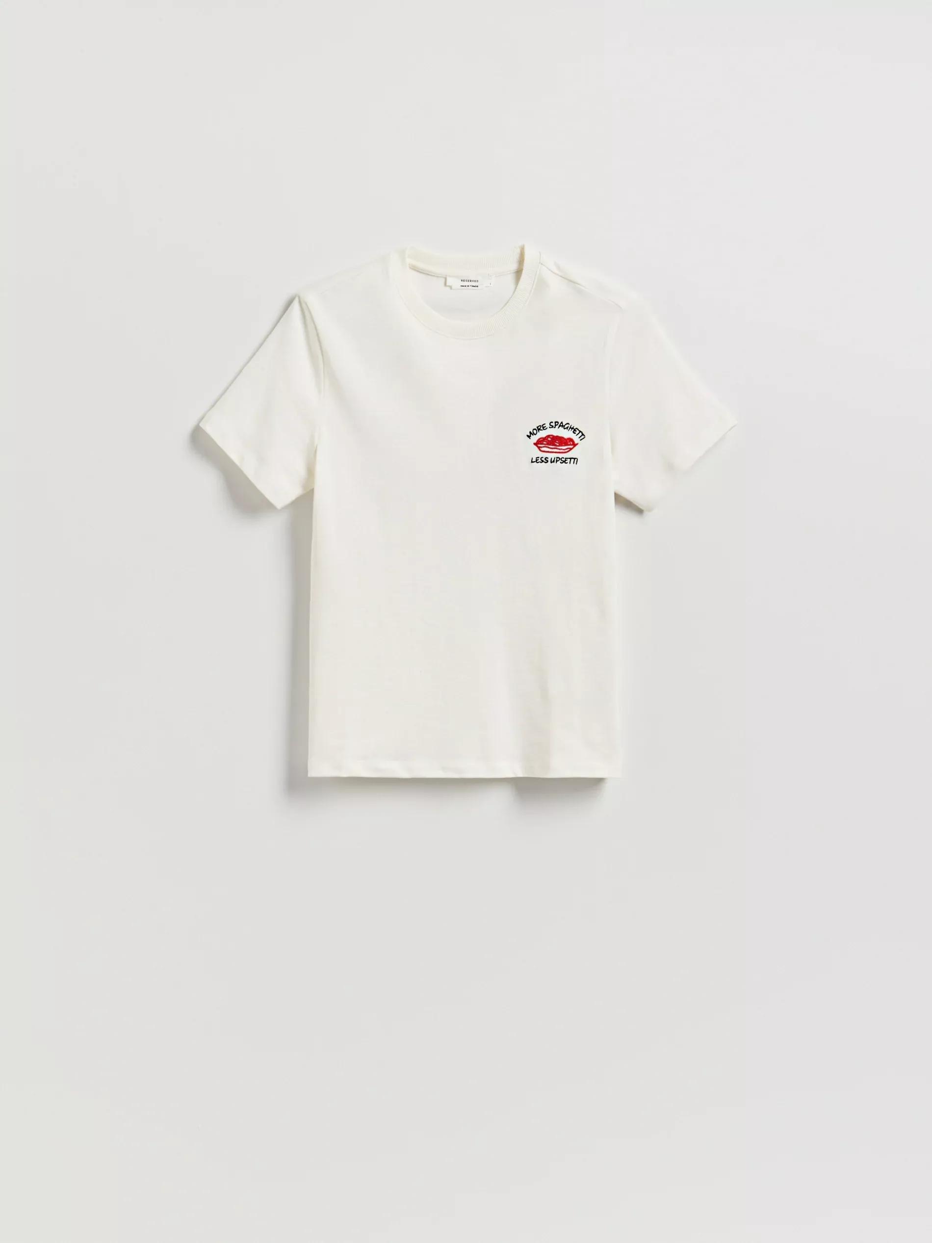 Cream Printed T-Shirt With Embroidery, , large image number 3