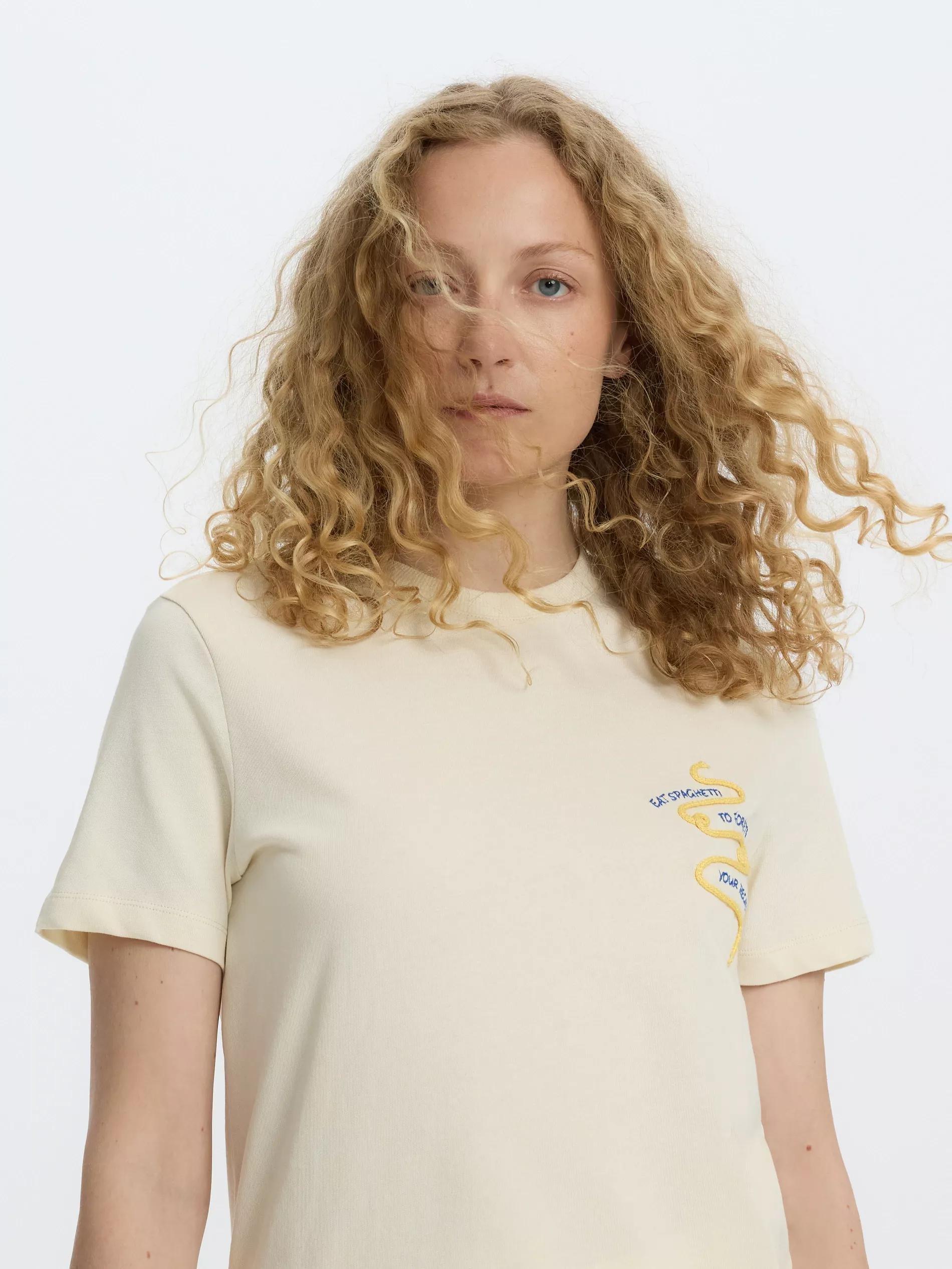 Yellow Printed T-Shirt With Embroidery, , large image number 0
