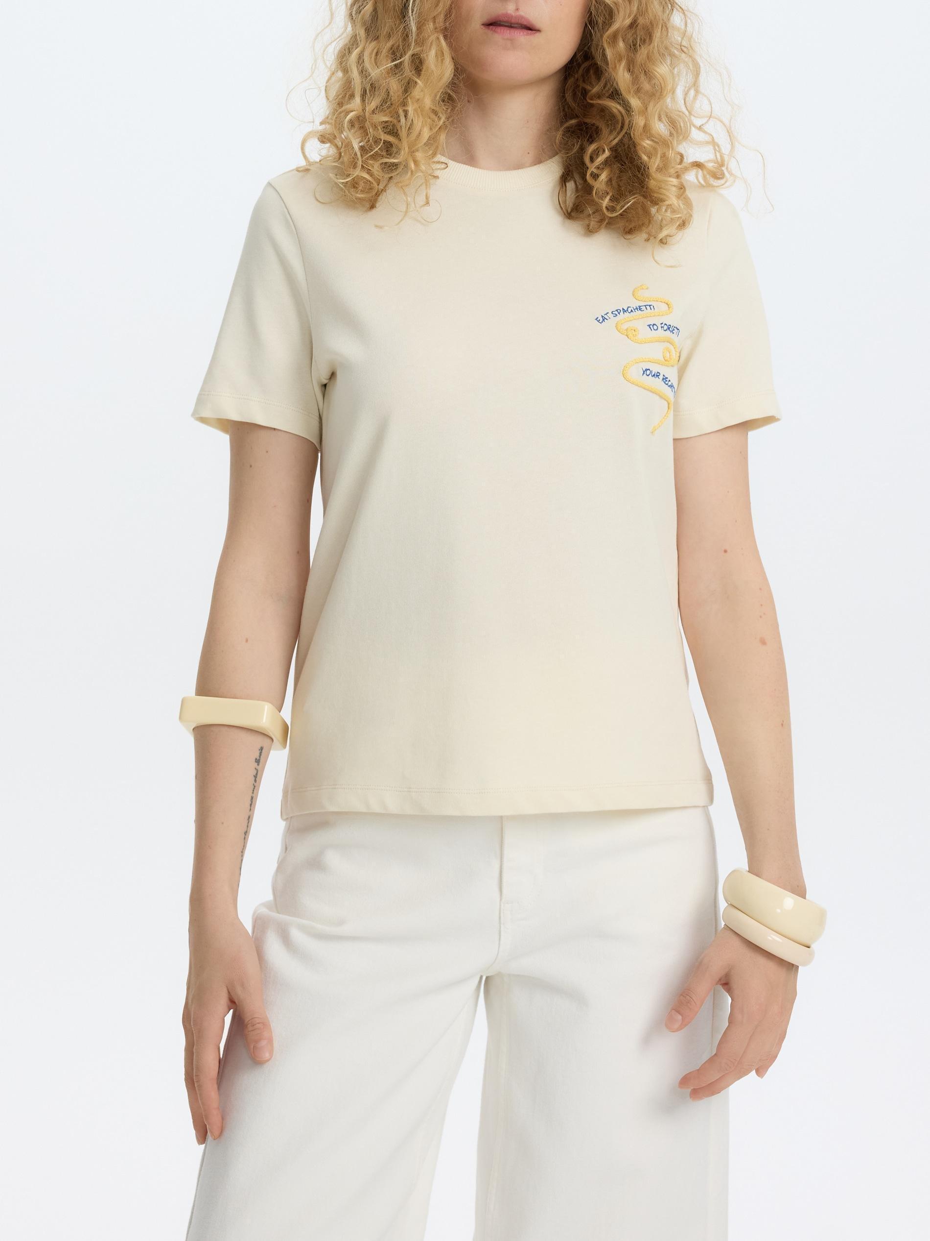 Yellow Printed T-Shirt With Embroidery, , large image number 2