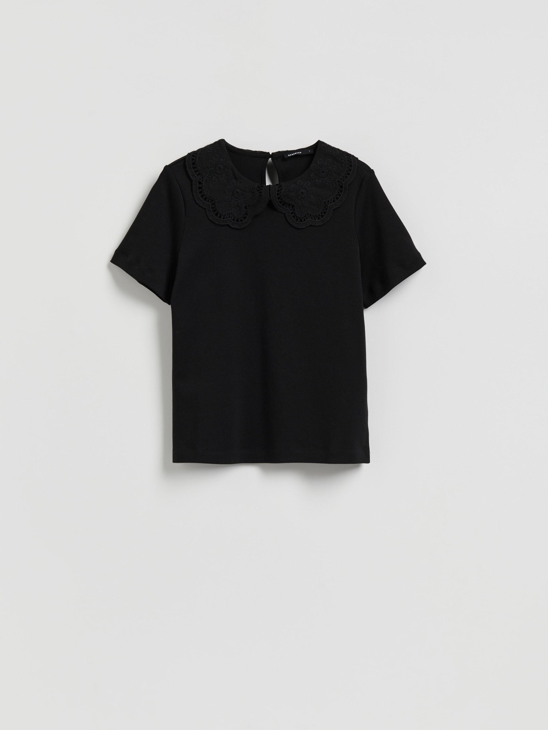 Black Blouse With Decorative Collar, Black, large image number 0