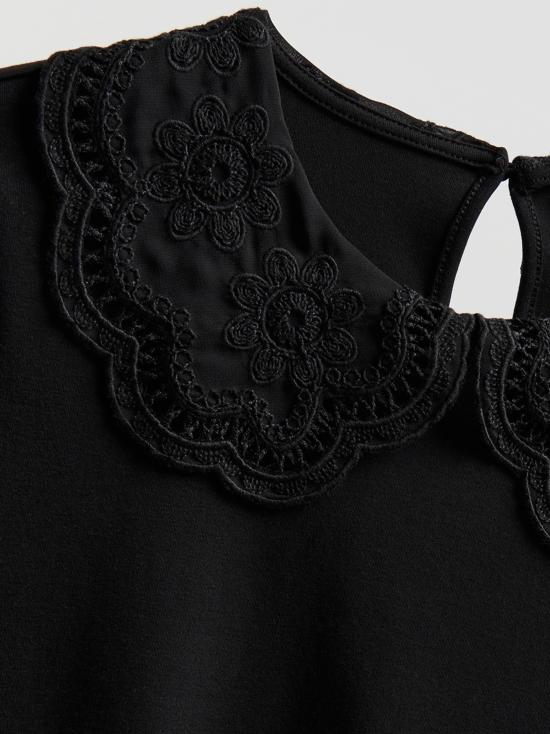 Black Blouse With Decorative Collar, Black, large image number 1