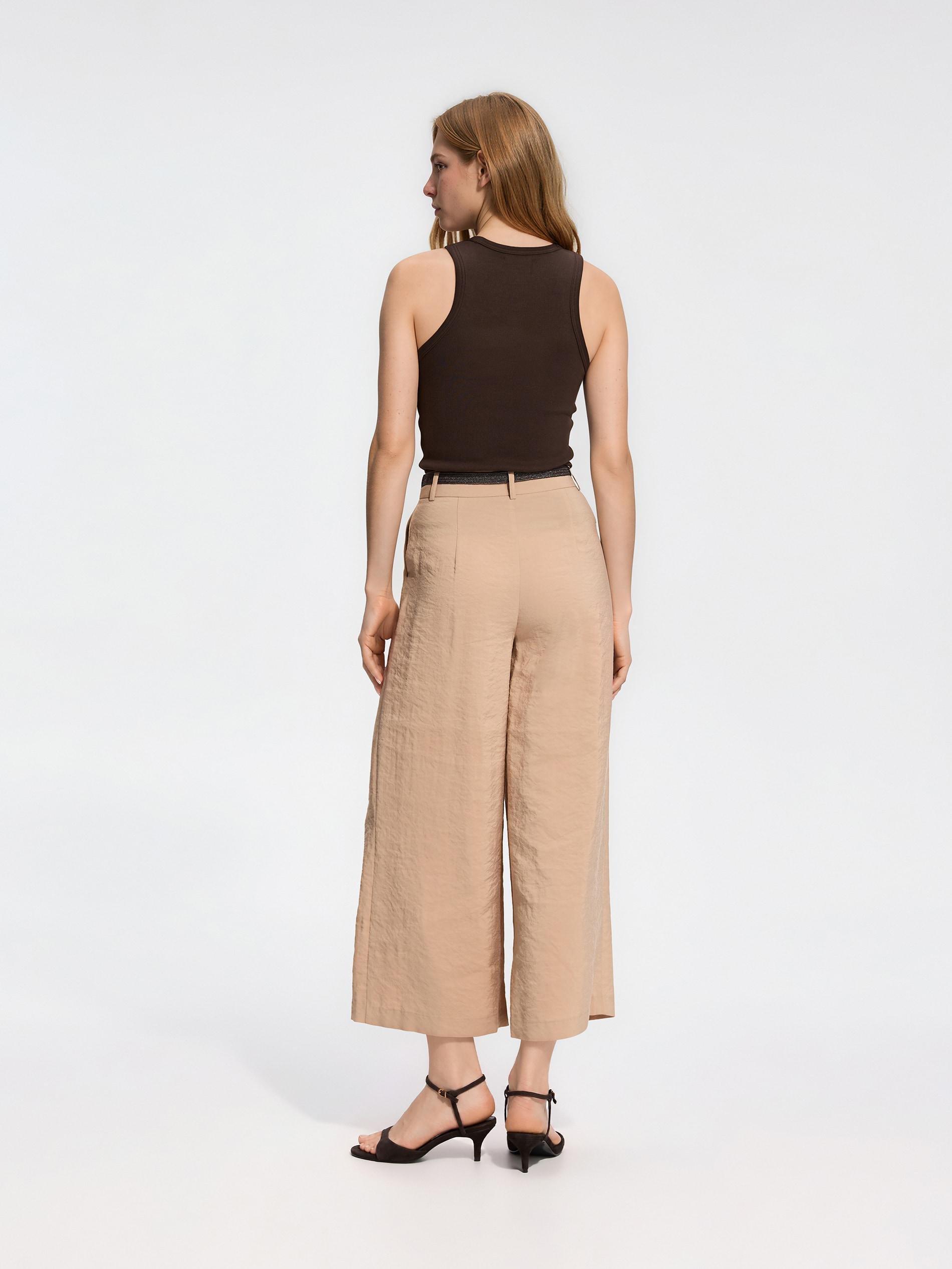 Beige Trousers With Tie Waist Belt, Beige, large image number 2