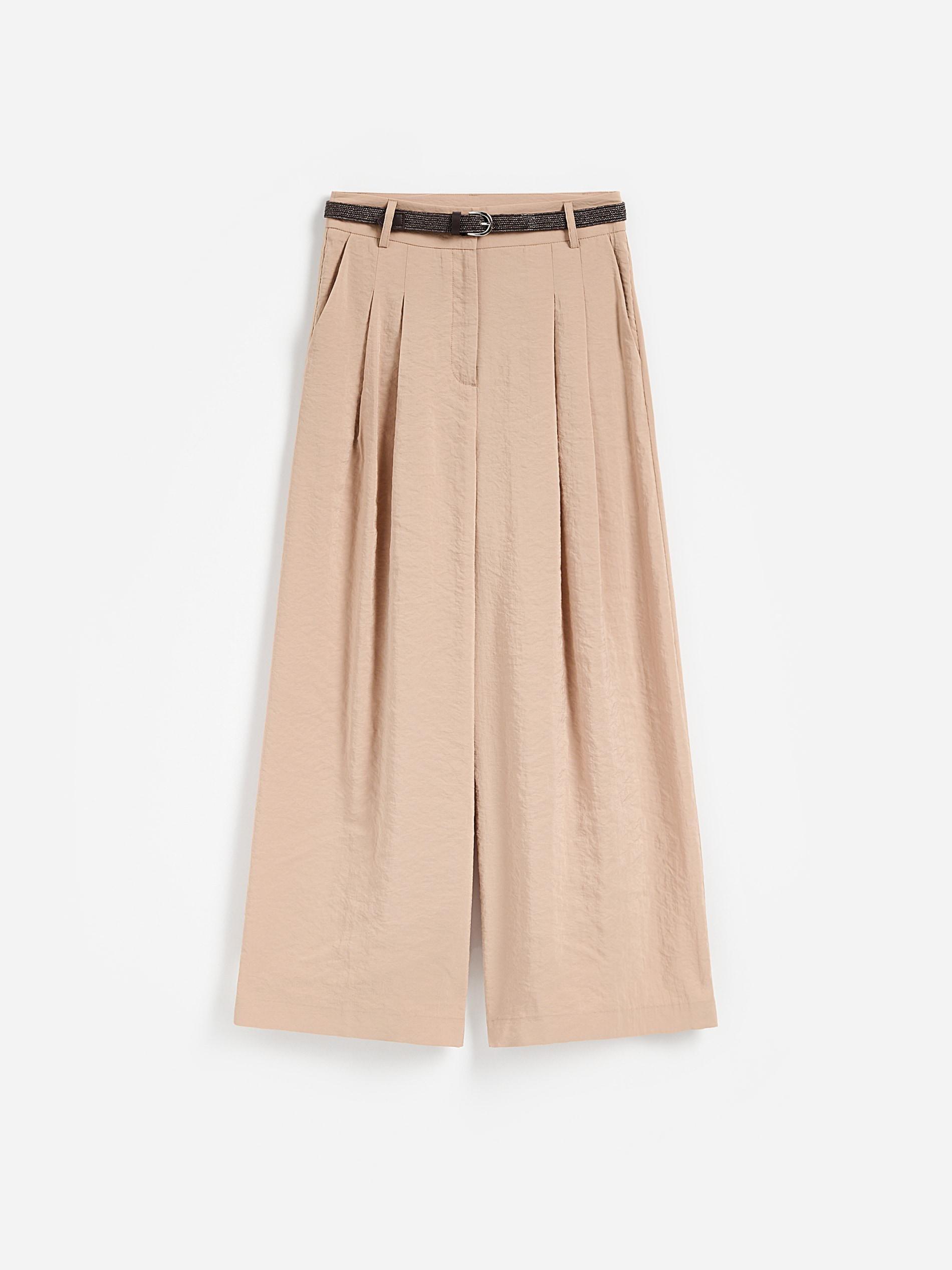 Beige Trousers With Tie Waist Belt, Beige, large image number 3