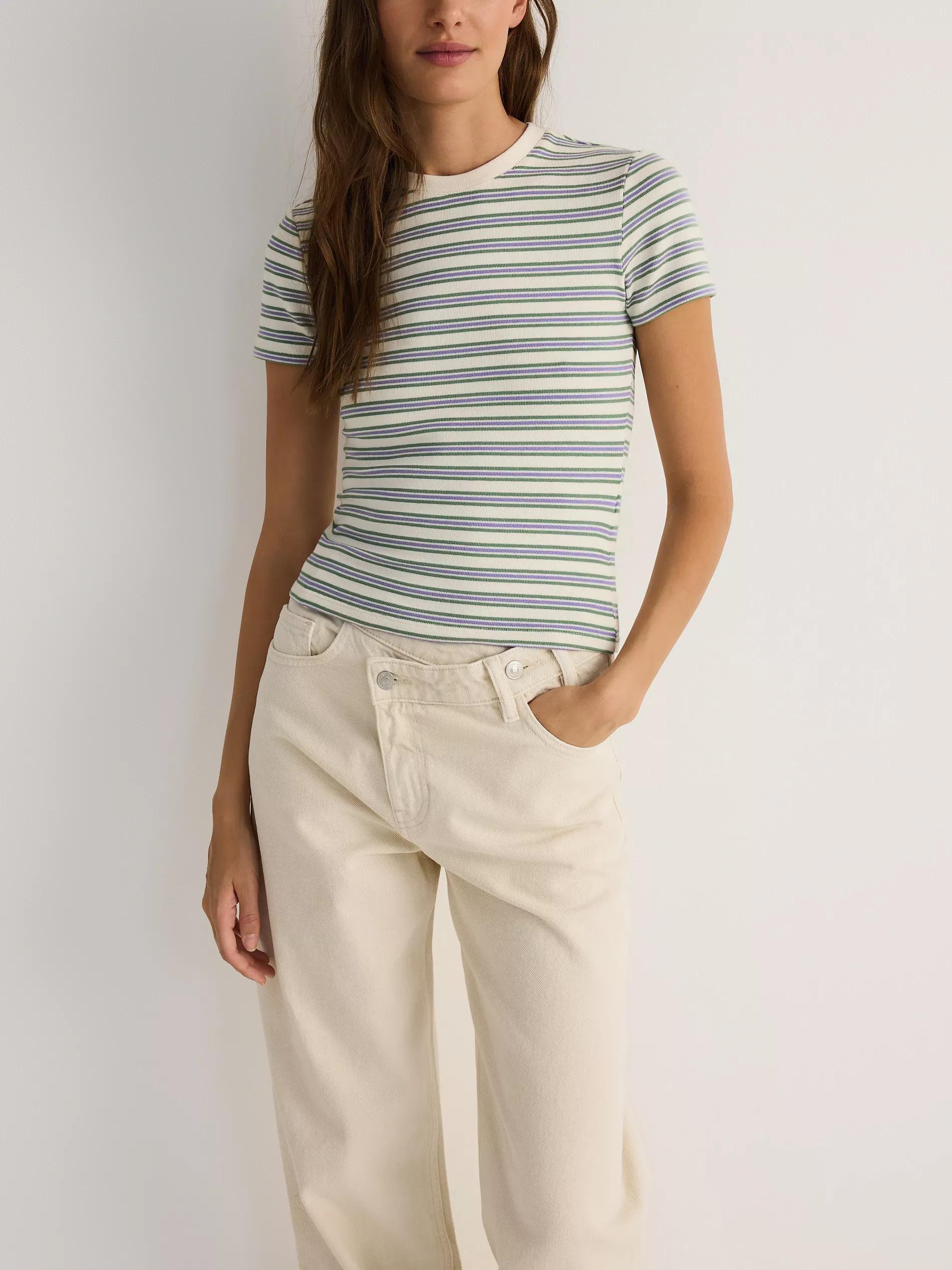 Cream Striped T-Shirt, , large image number 2