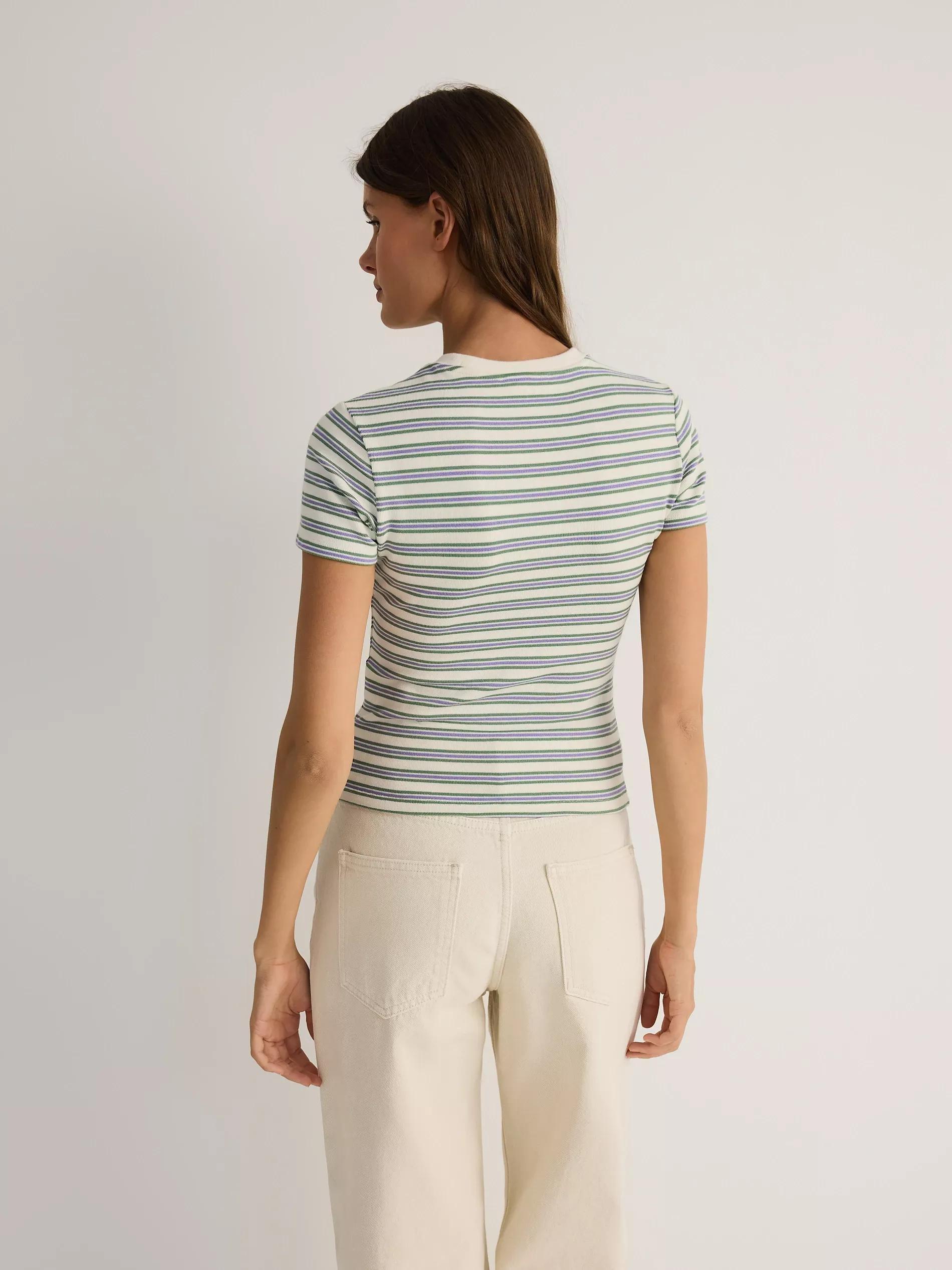 Cream Striped T-Shirt, , large image number 4