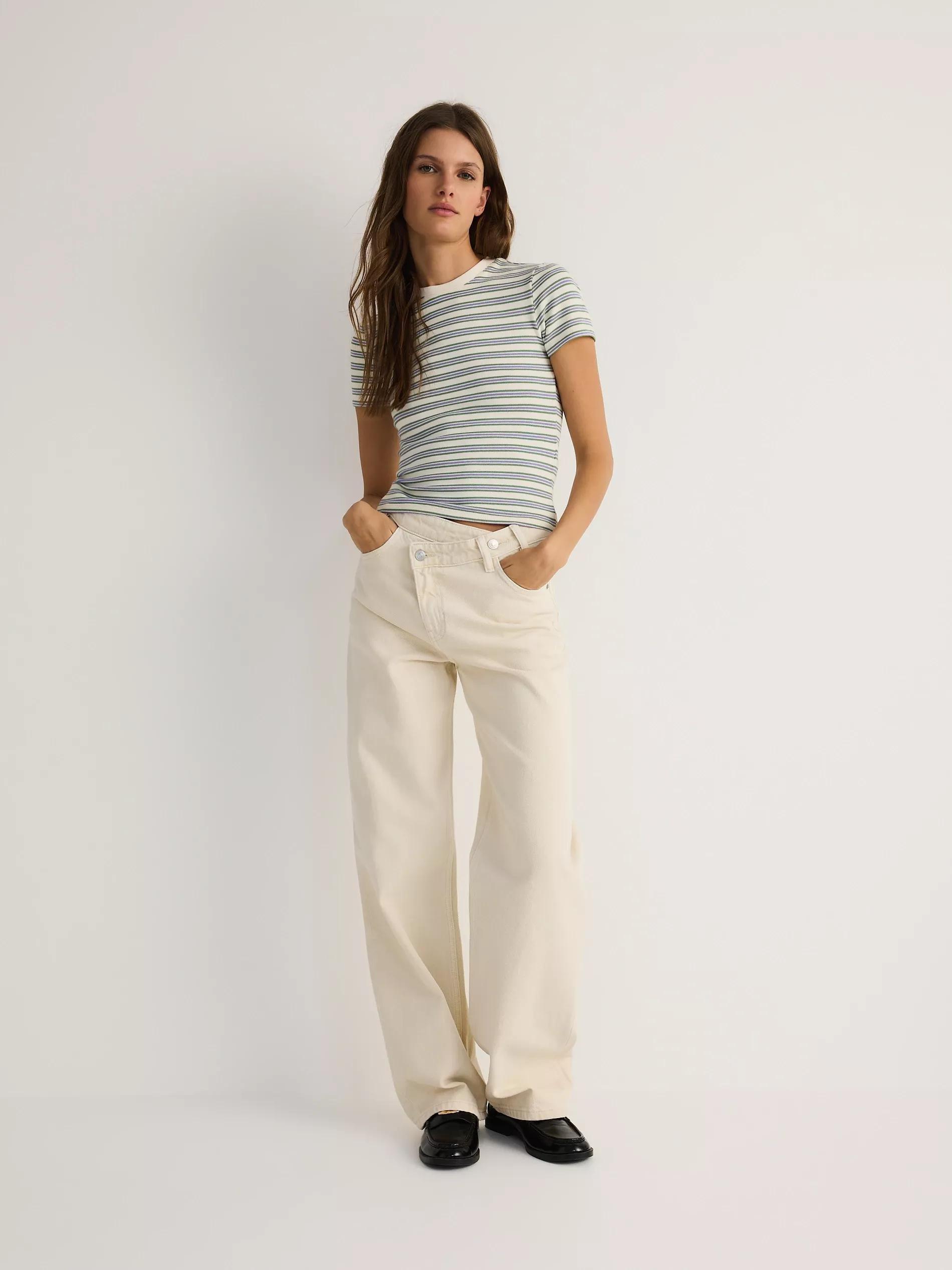 Cream Striped T-Shirt, , large image number 5