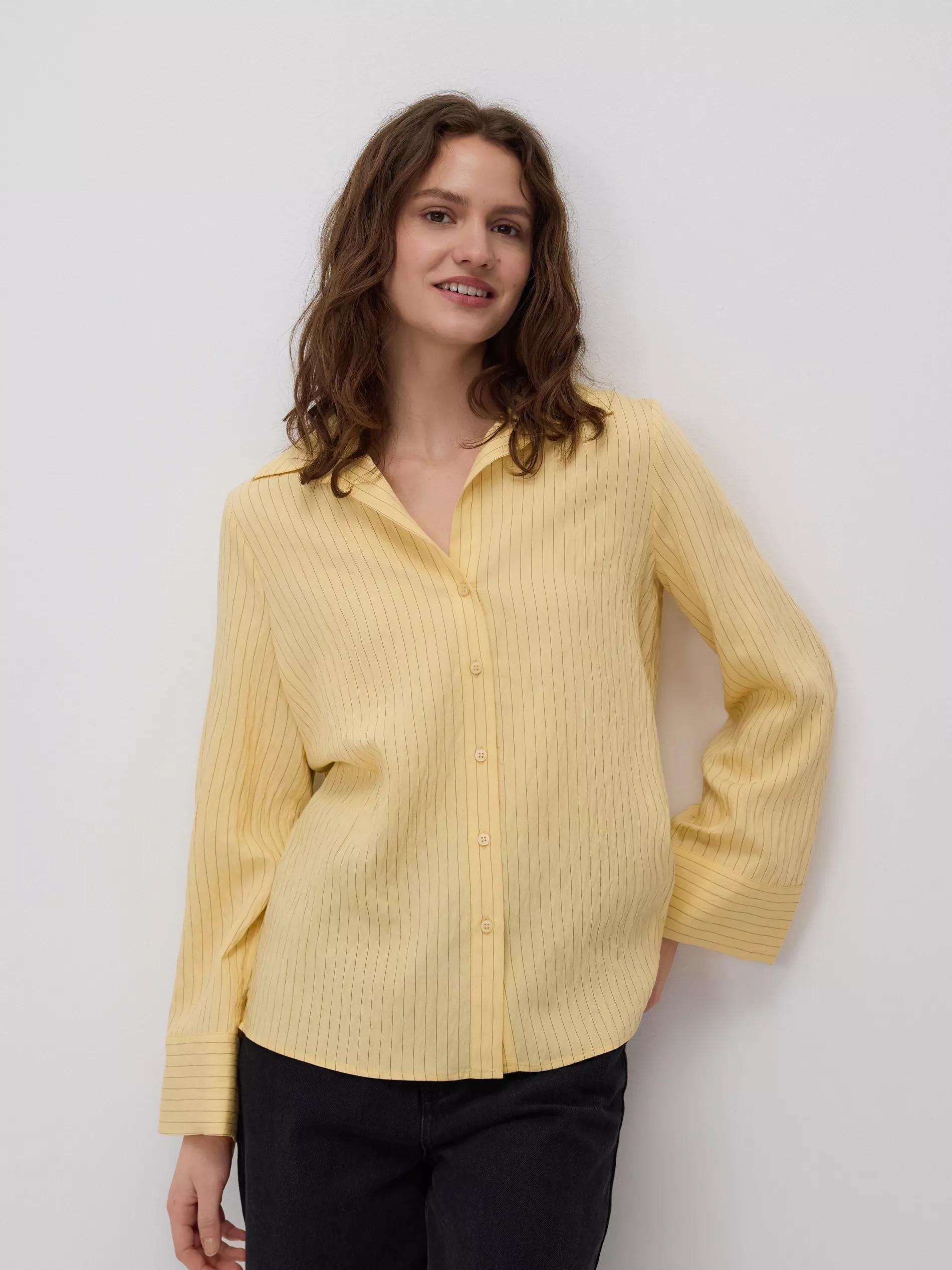 Yellow Patterned Cotton Shirt With Short Sleeves, Yellow, large image number 1