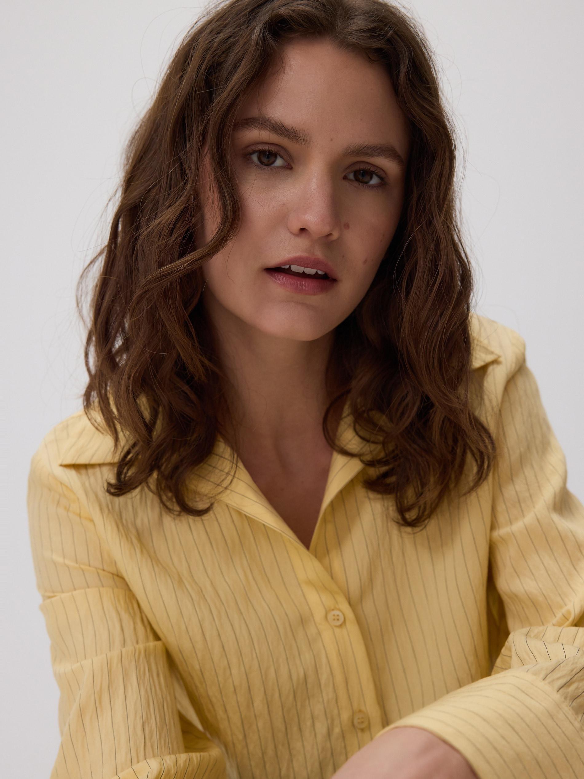 Yellow Patterned Cotton Shirt With Short Sleeves, , large image number 3