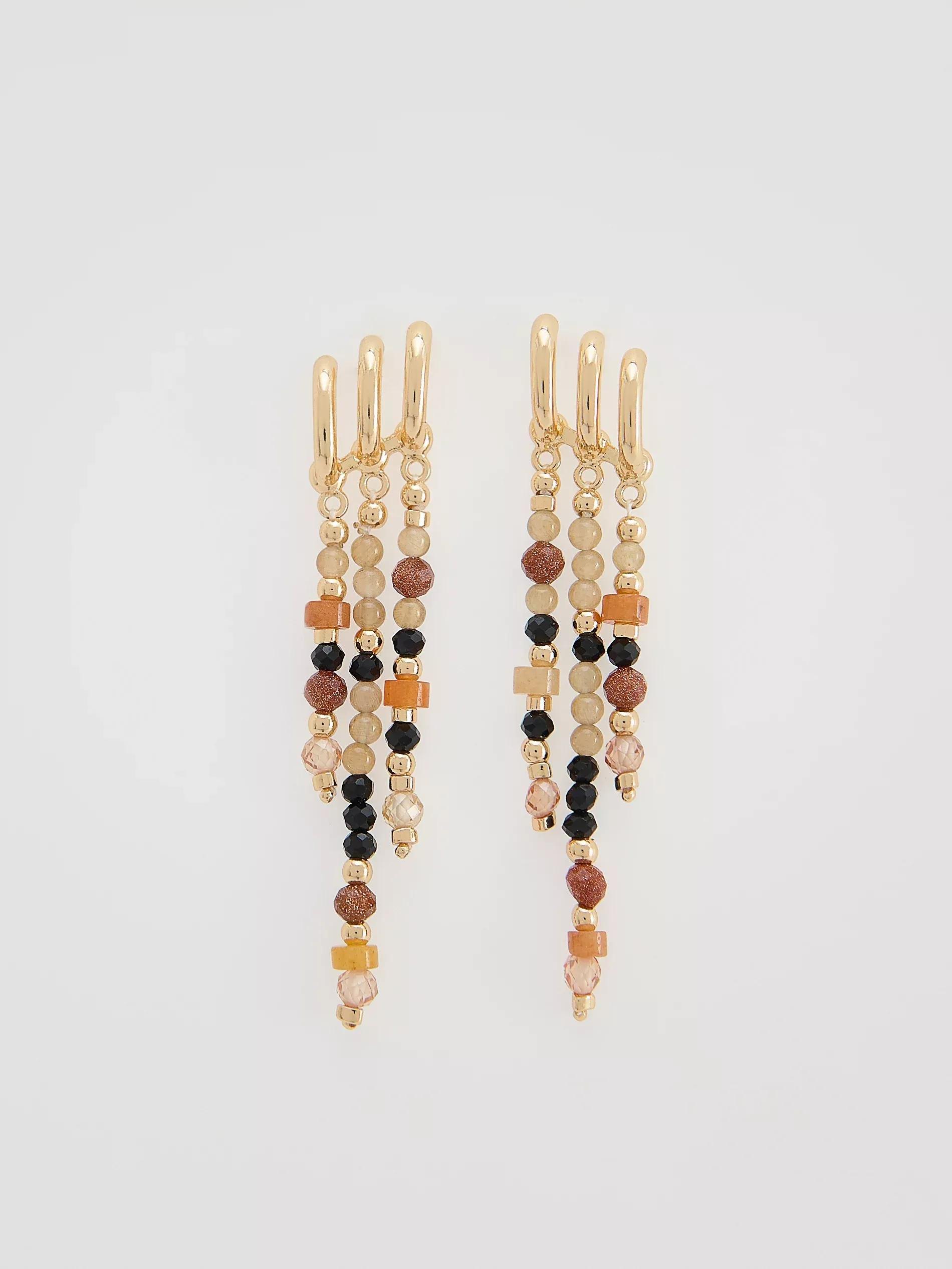 MULTICOLOR Dangling earrings with natural stones, Multicolor, medium