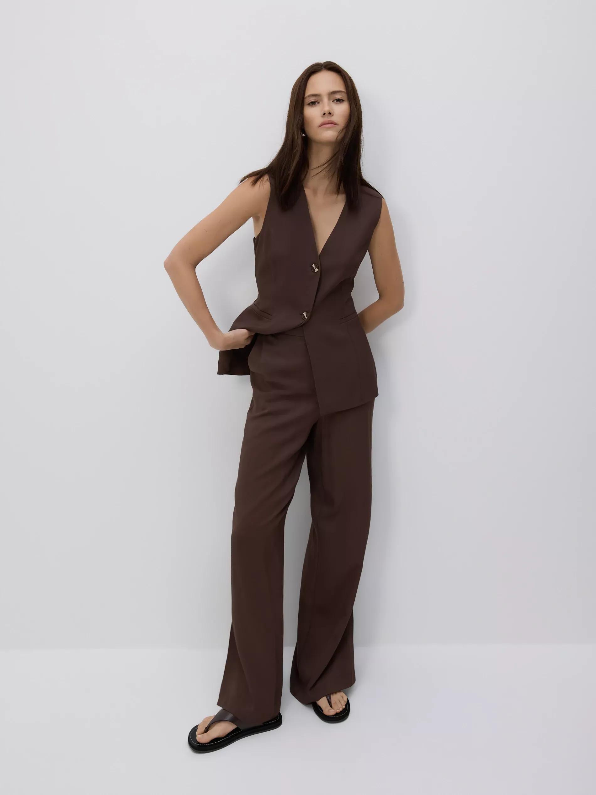 BROWN Loose trousers with viscose, , medium