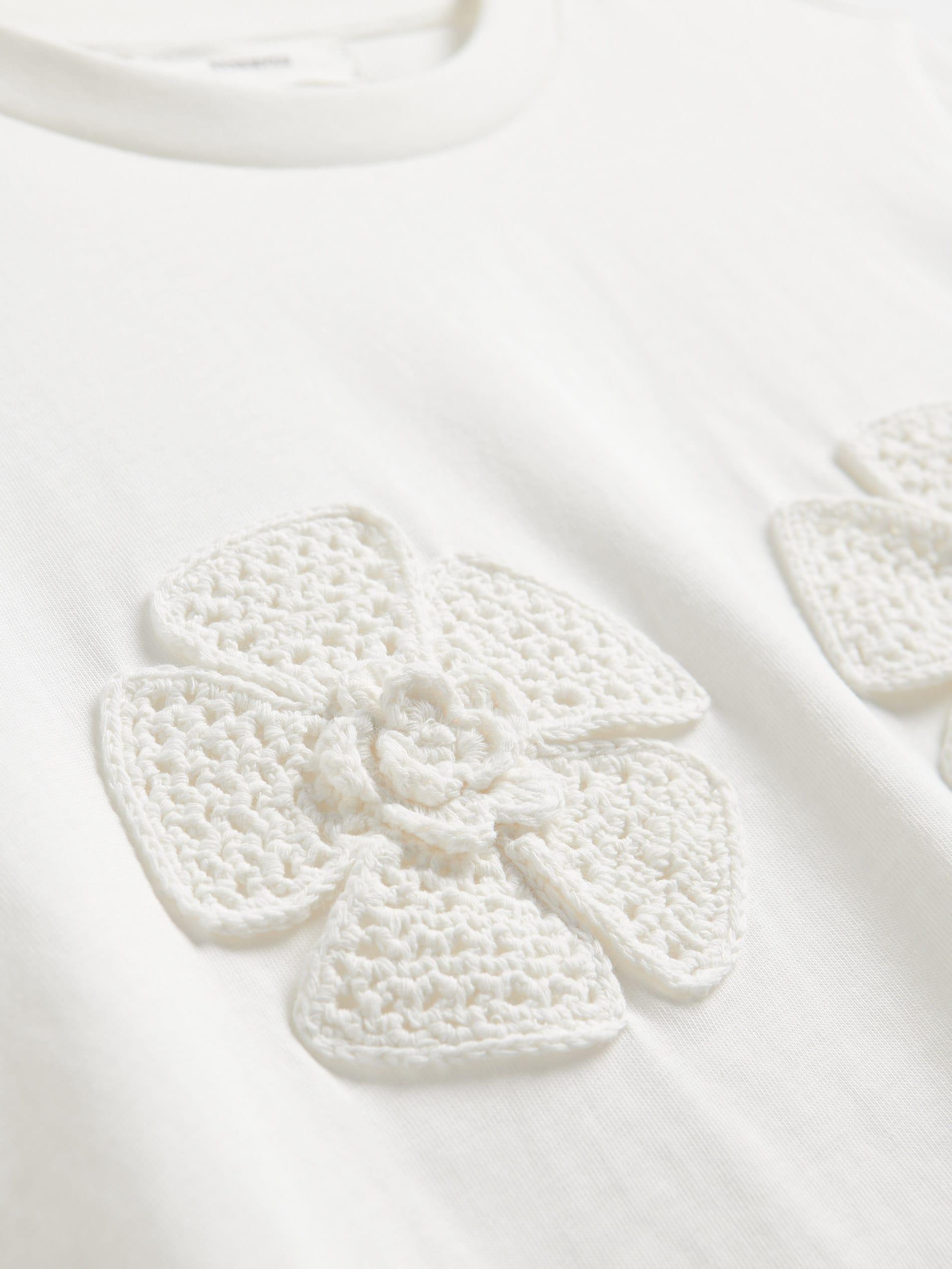 Cream T-Shirt With Crochet Appliques, , large image number 5
