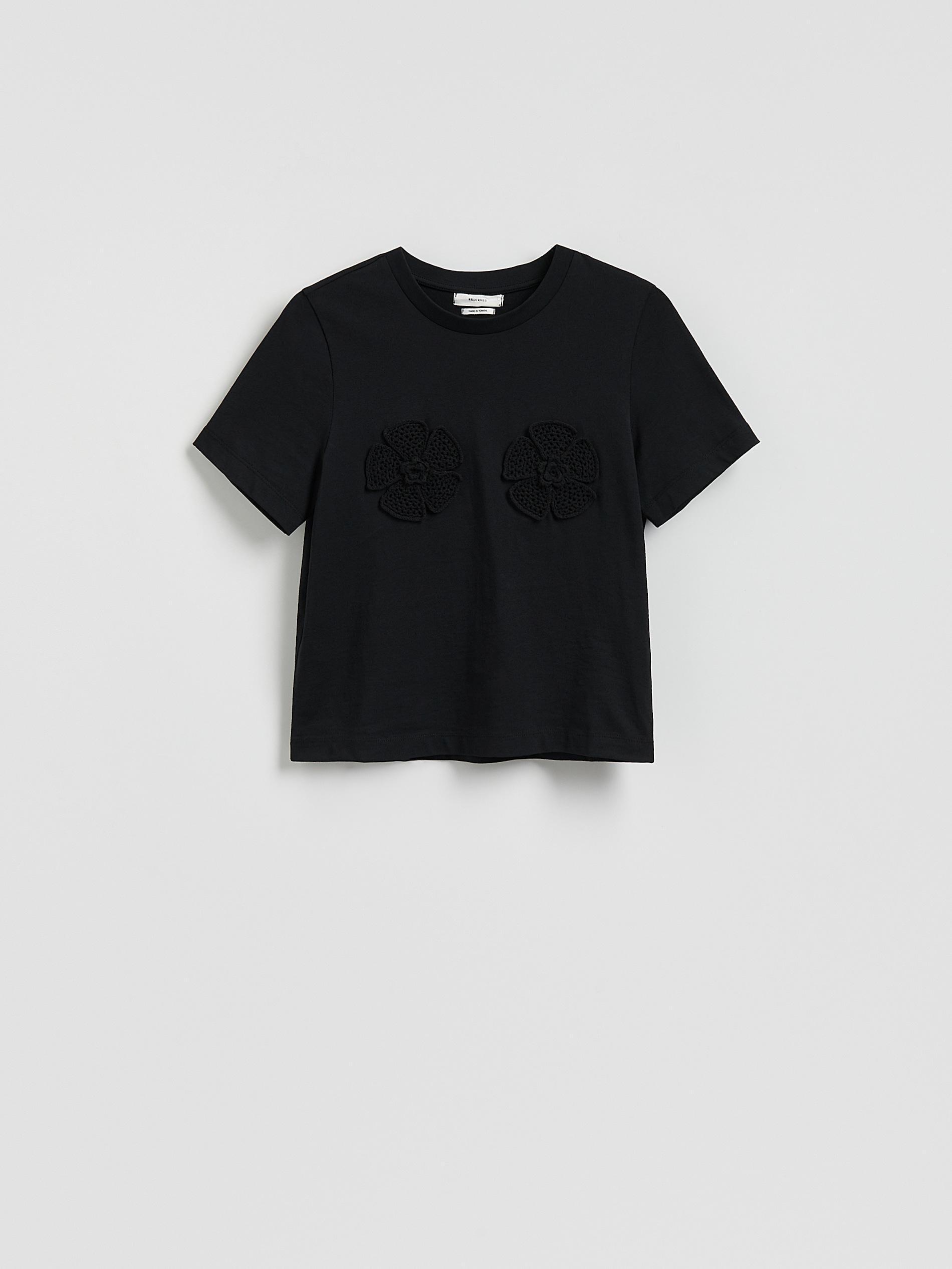 Black T-Shirt With Crochet Appliques, Black, large image number 4