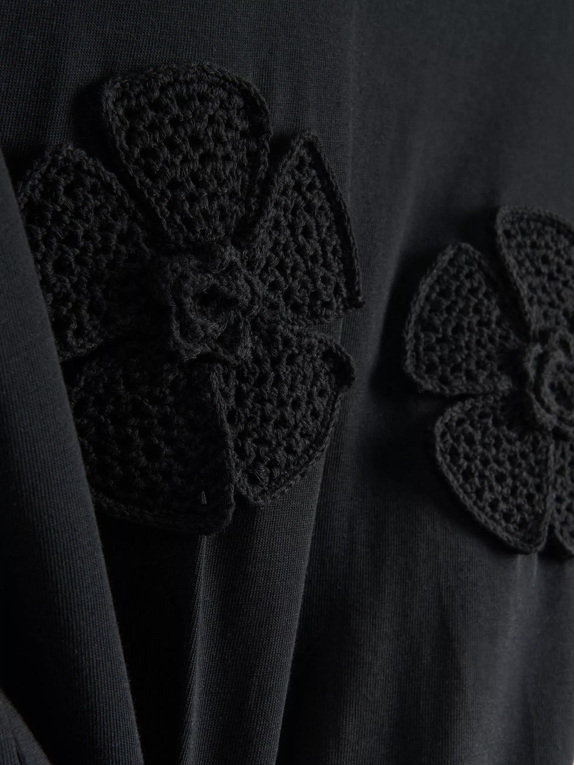 Black T-Shirt With Crochet Appliques, Black, large image number 5
