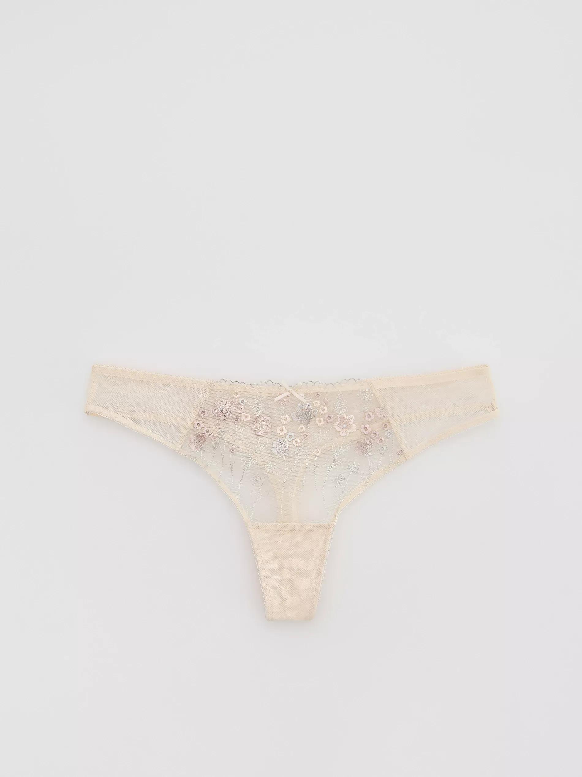 PASTEL PINK Mesh thong panties with embroidery, Pink, large image number 3