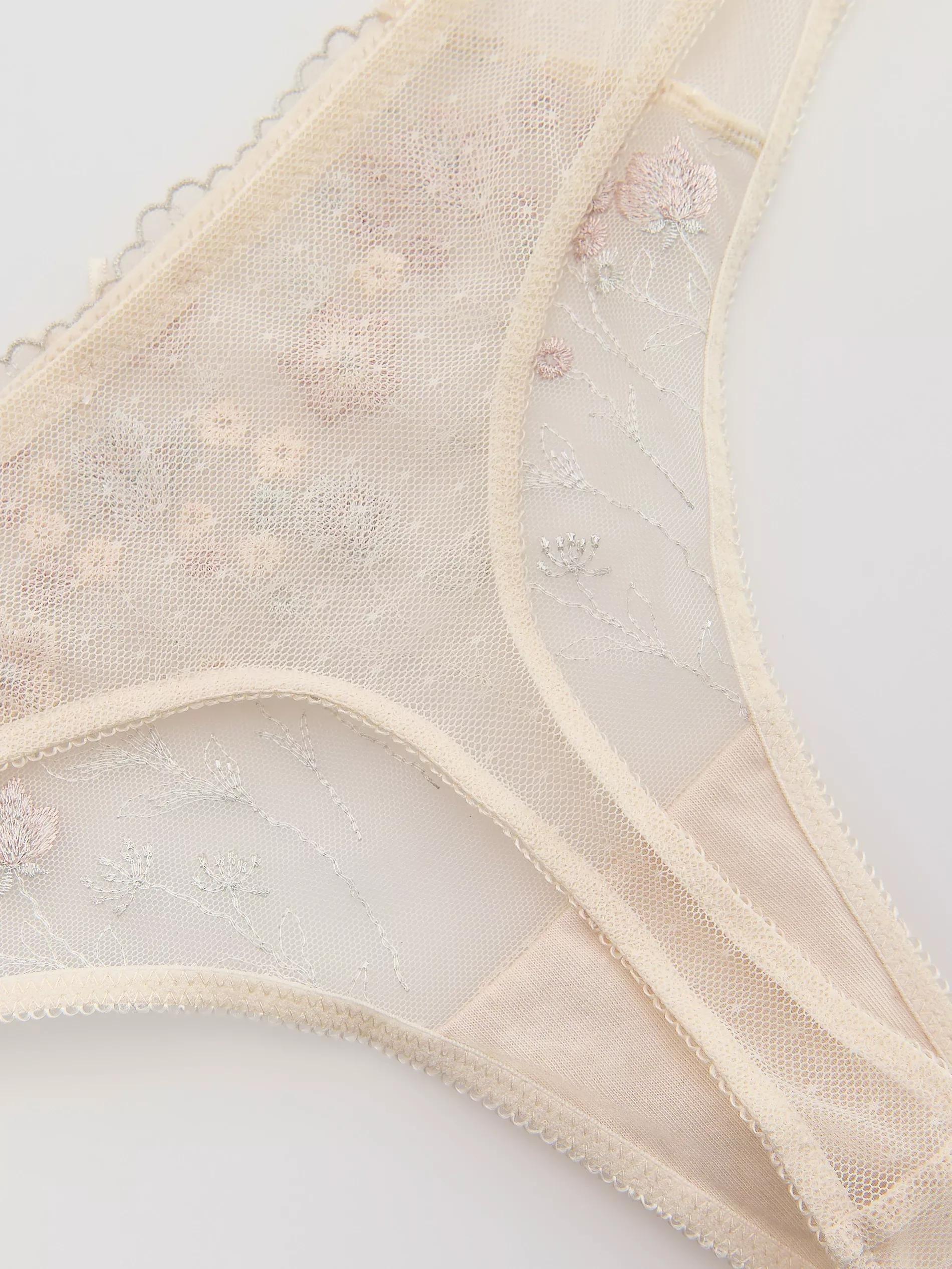 PASTEL PINK Mesh thong panties with embroidery, Pink, large image number 4