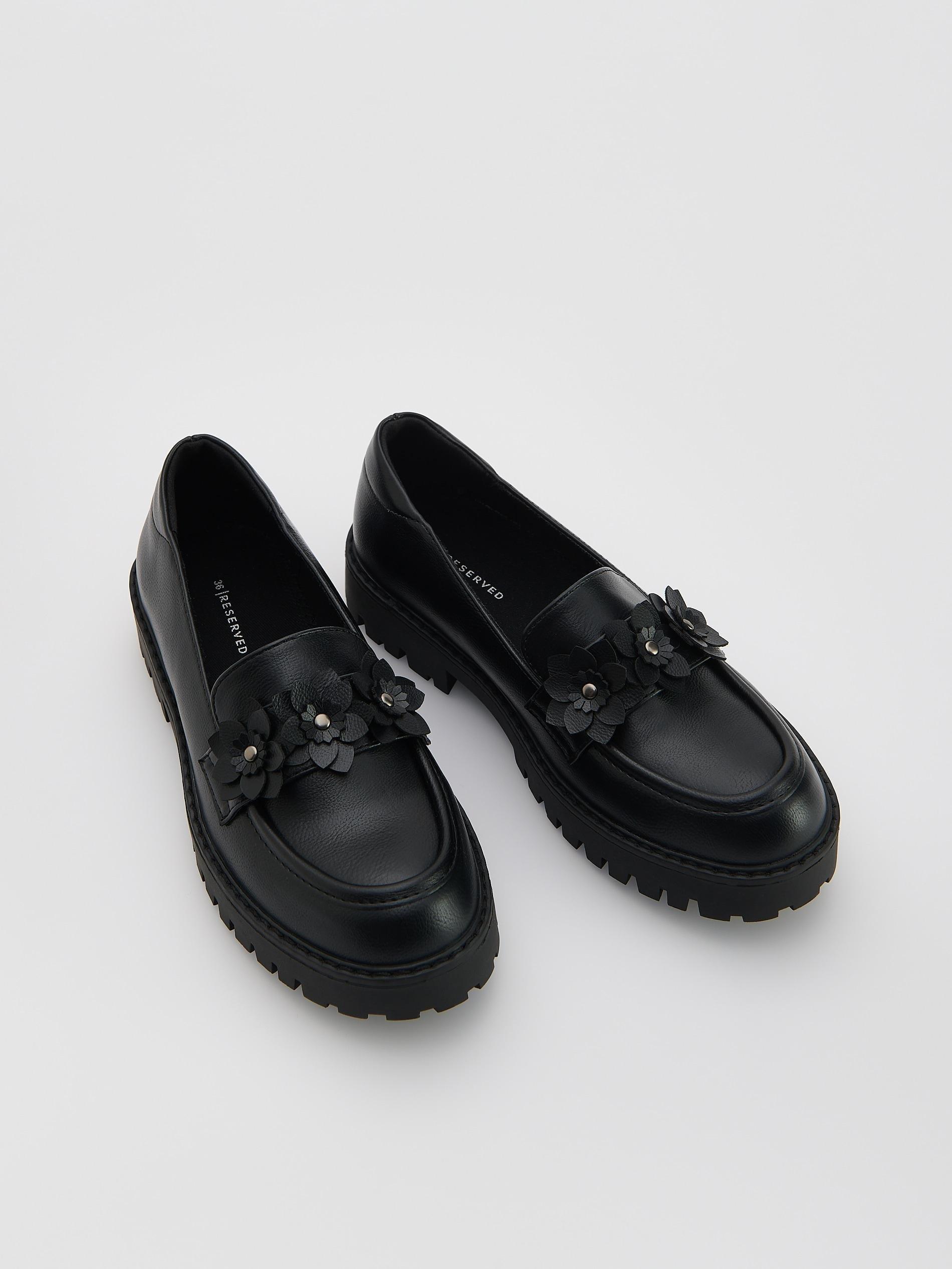 Black Faux Leather Loafers, , medium