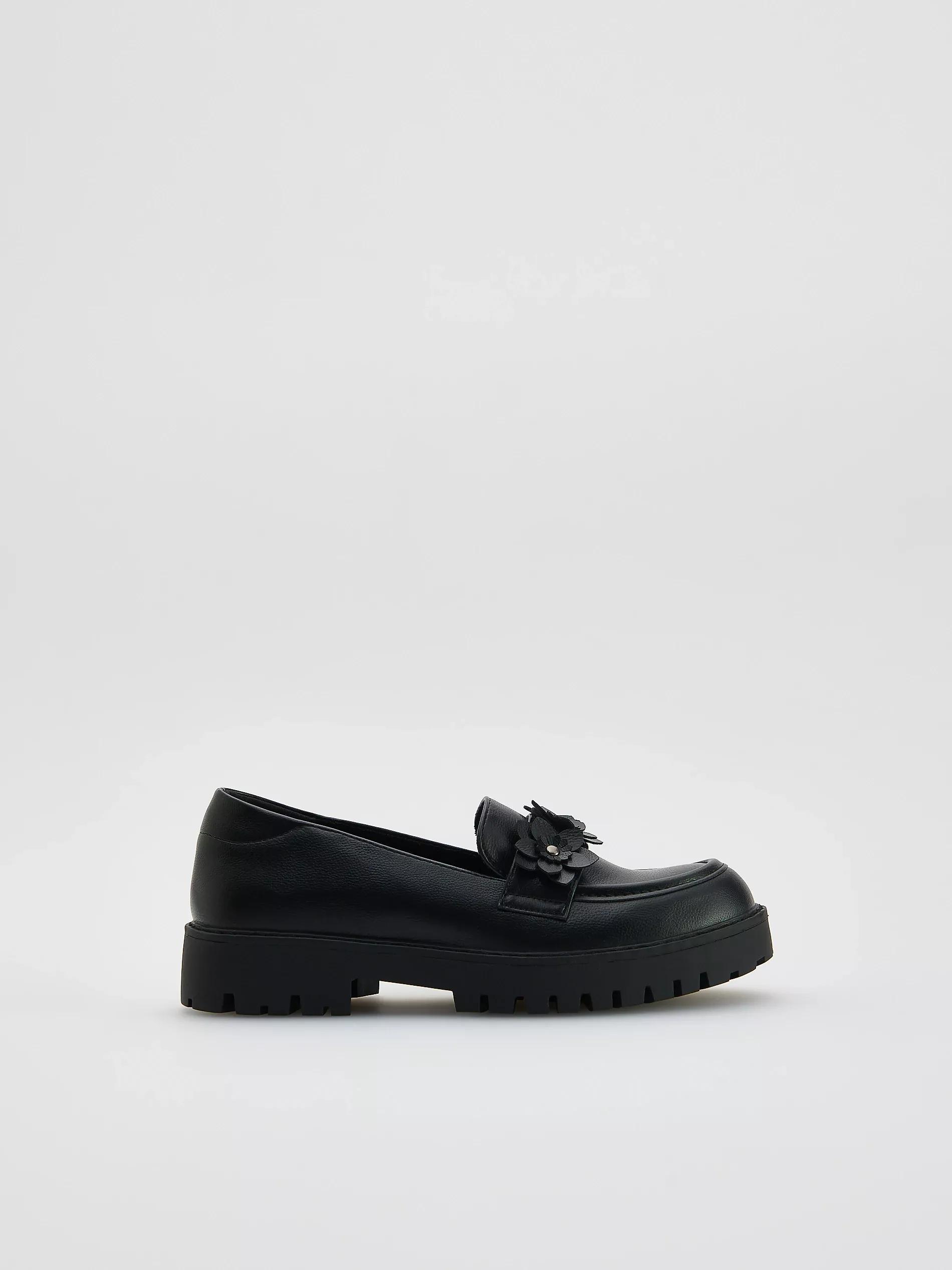 Black Faux Leather Loafers, , large image number 1
