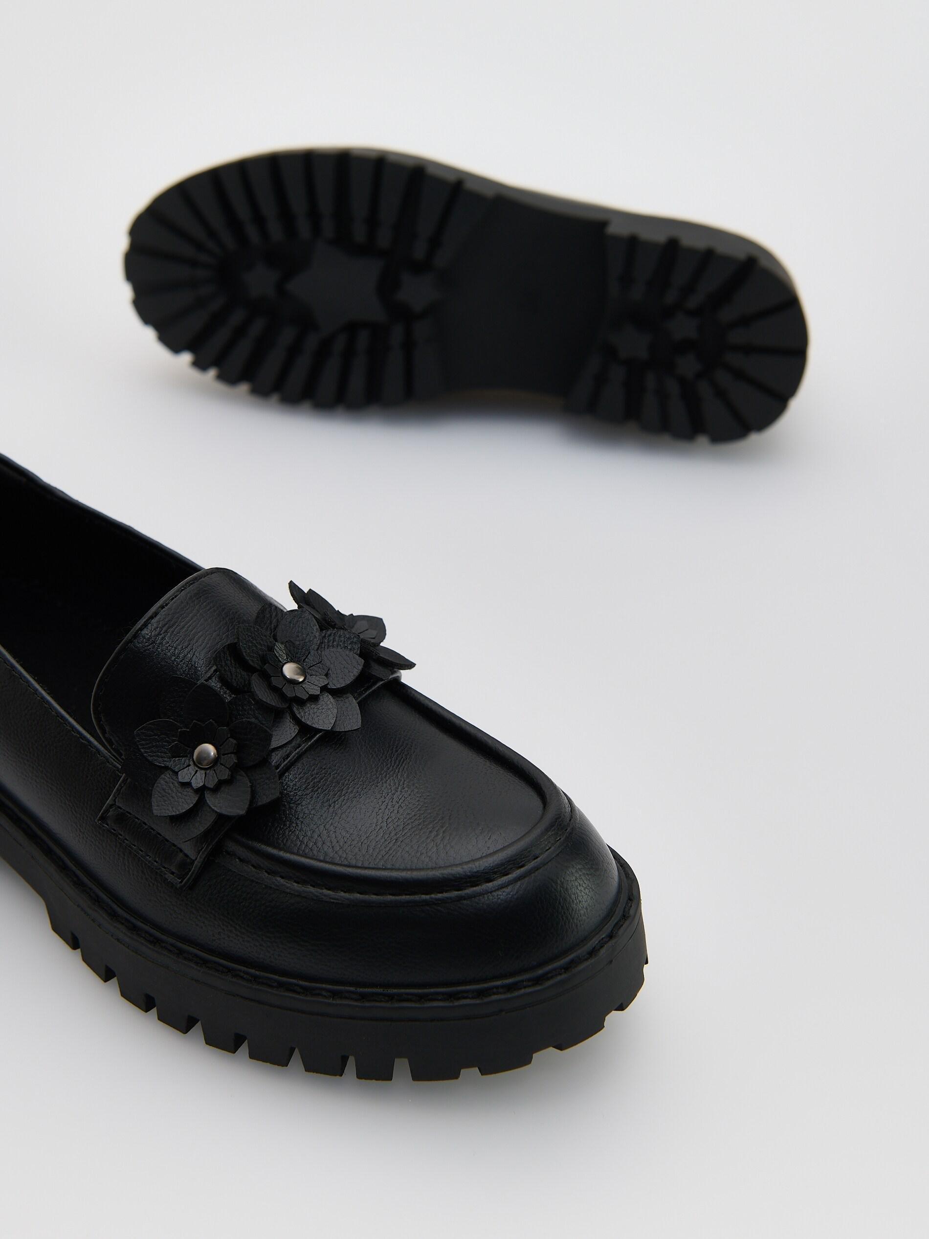 Black Faux Leather Loafers, Black, large image number 3