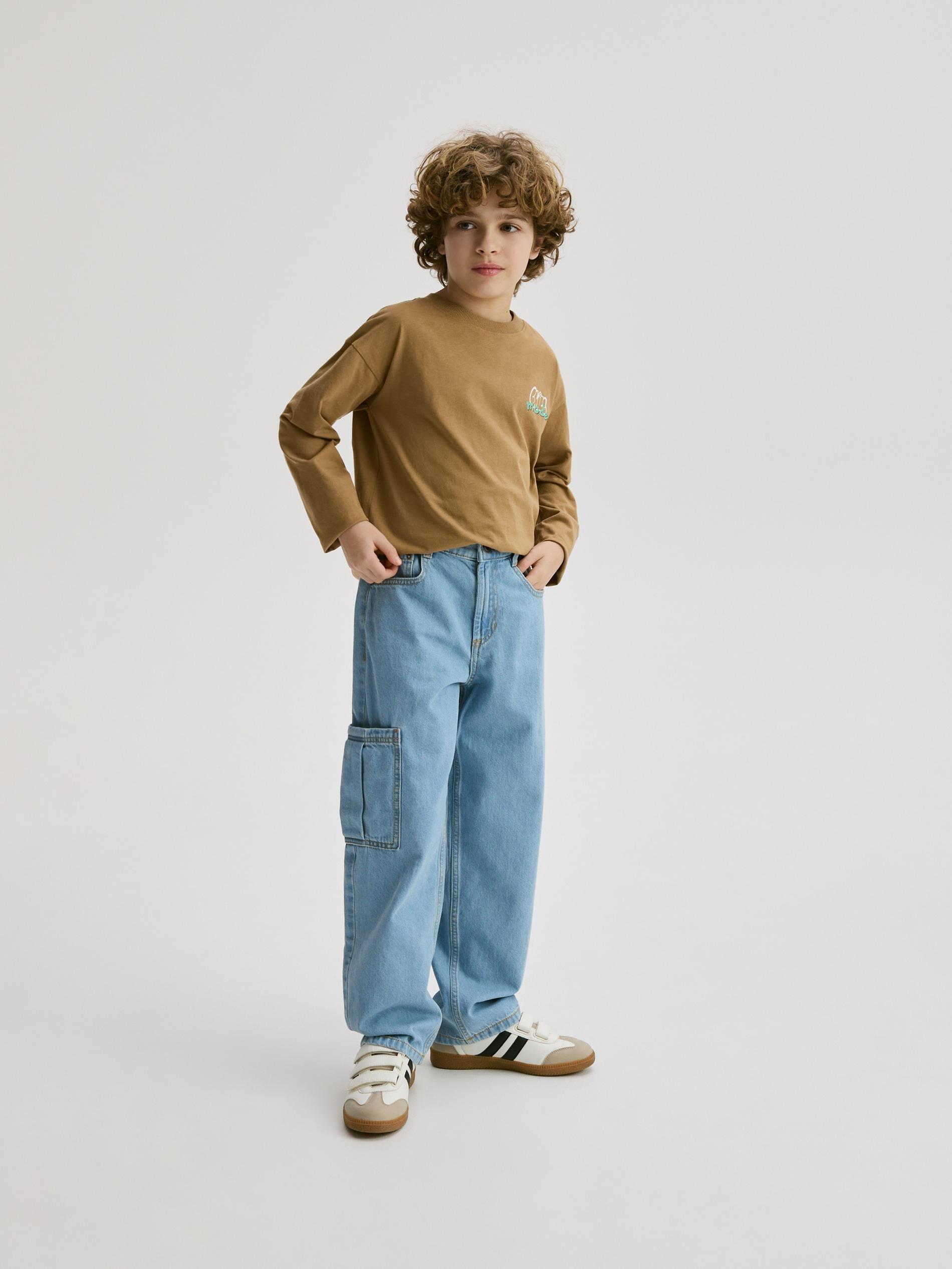 Beige Embroidered Cotton Shirt, Blue, large image number 3