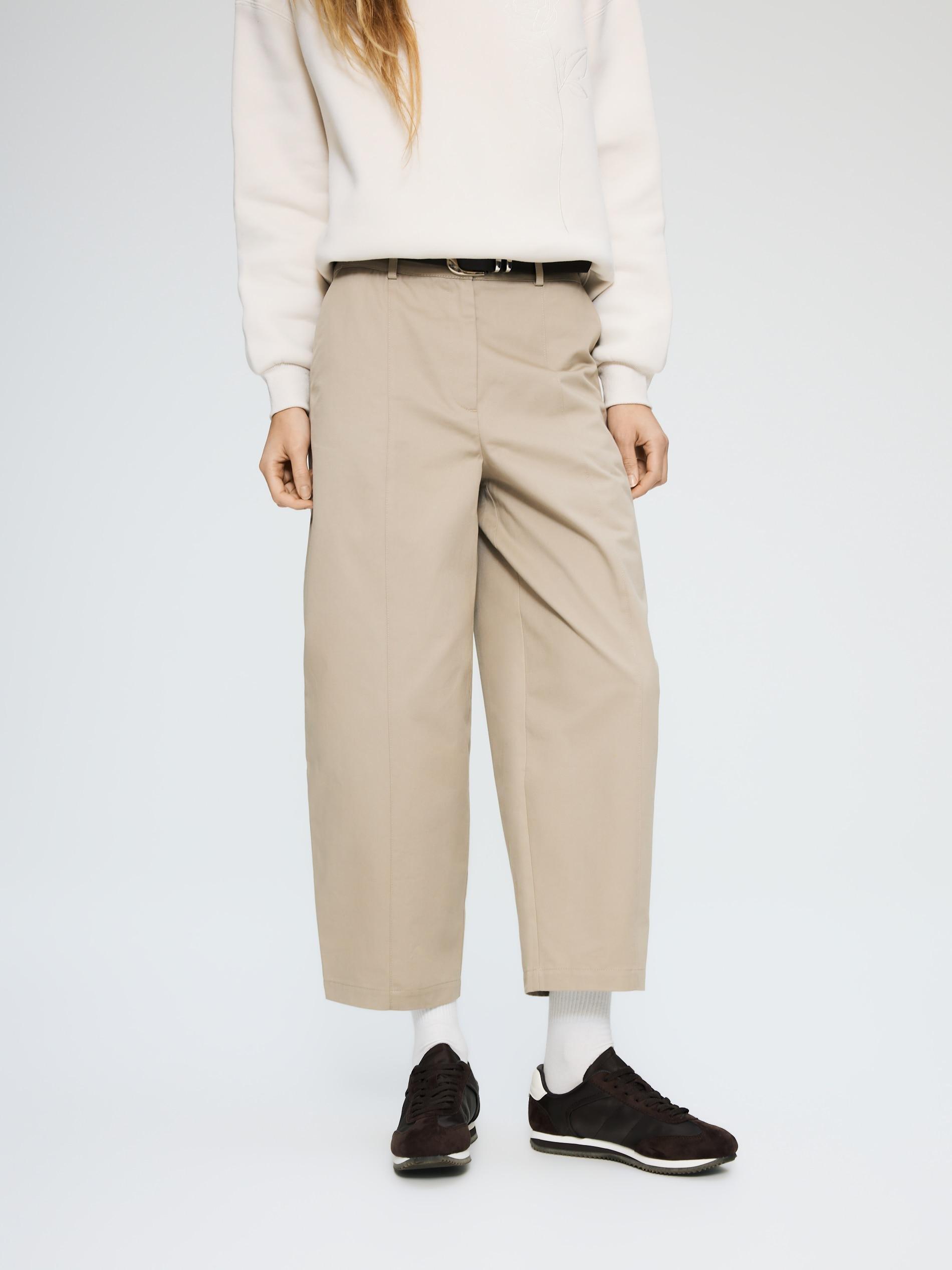 Beige Barrel Leg Trousers With Belt, Beige, medium