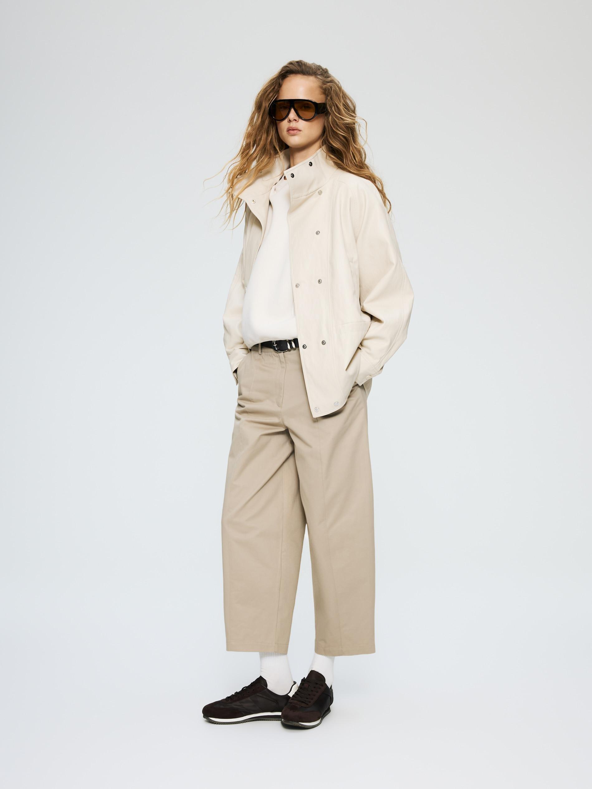 Beige Barrel Leg Trousers With Belt, Beige, large image number 1