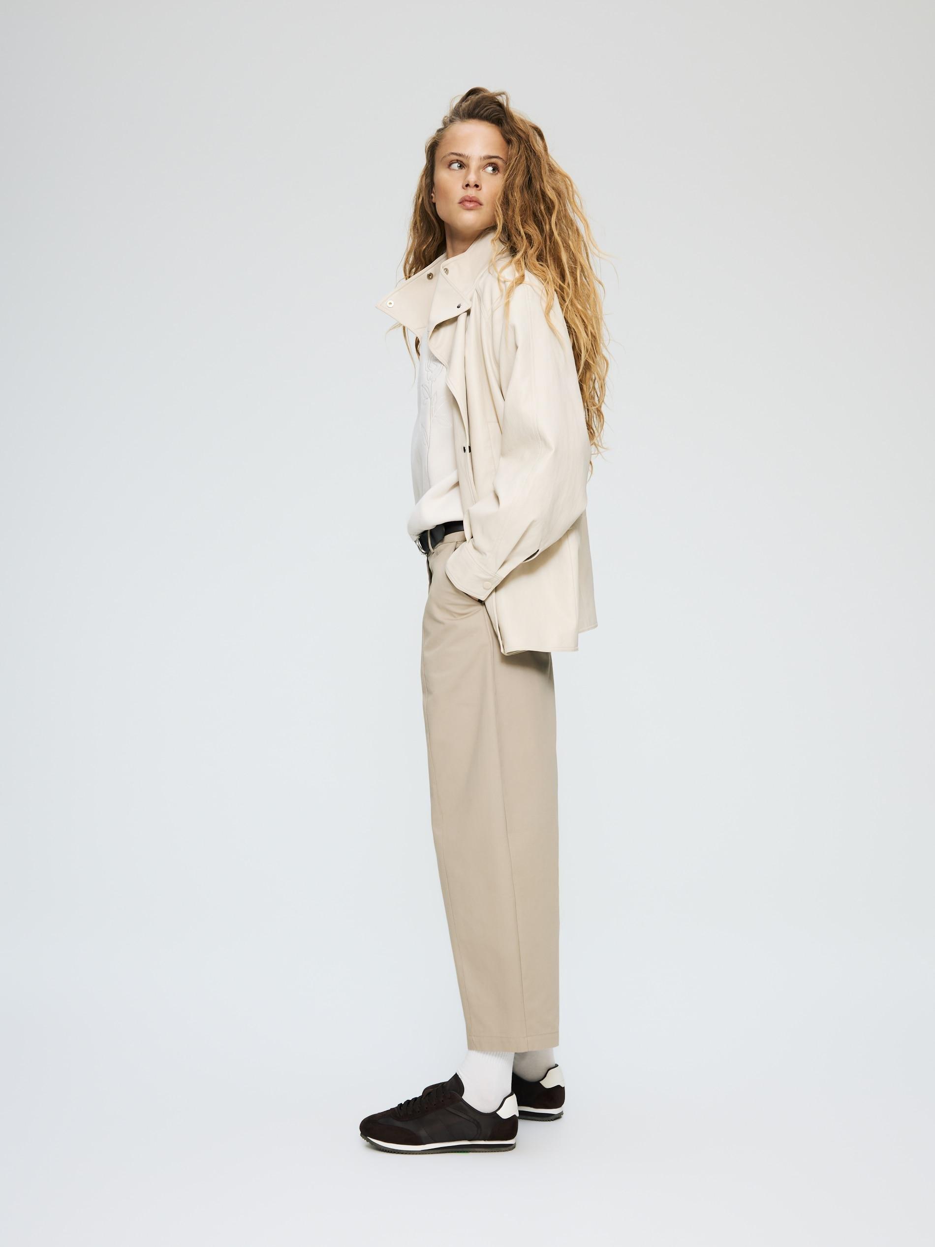 Beige Barrel Leg Trousers With Belt, Beige, large image number 2