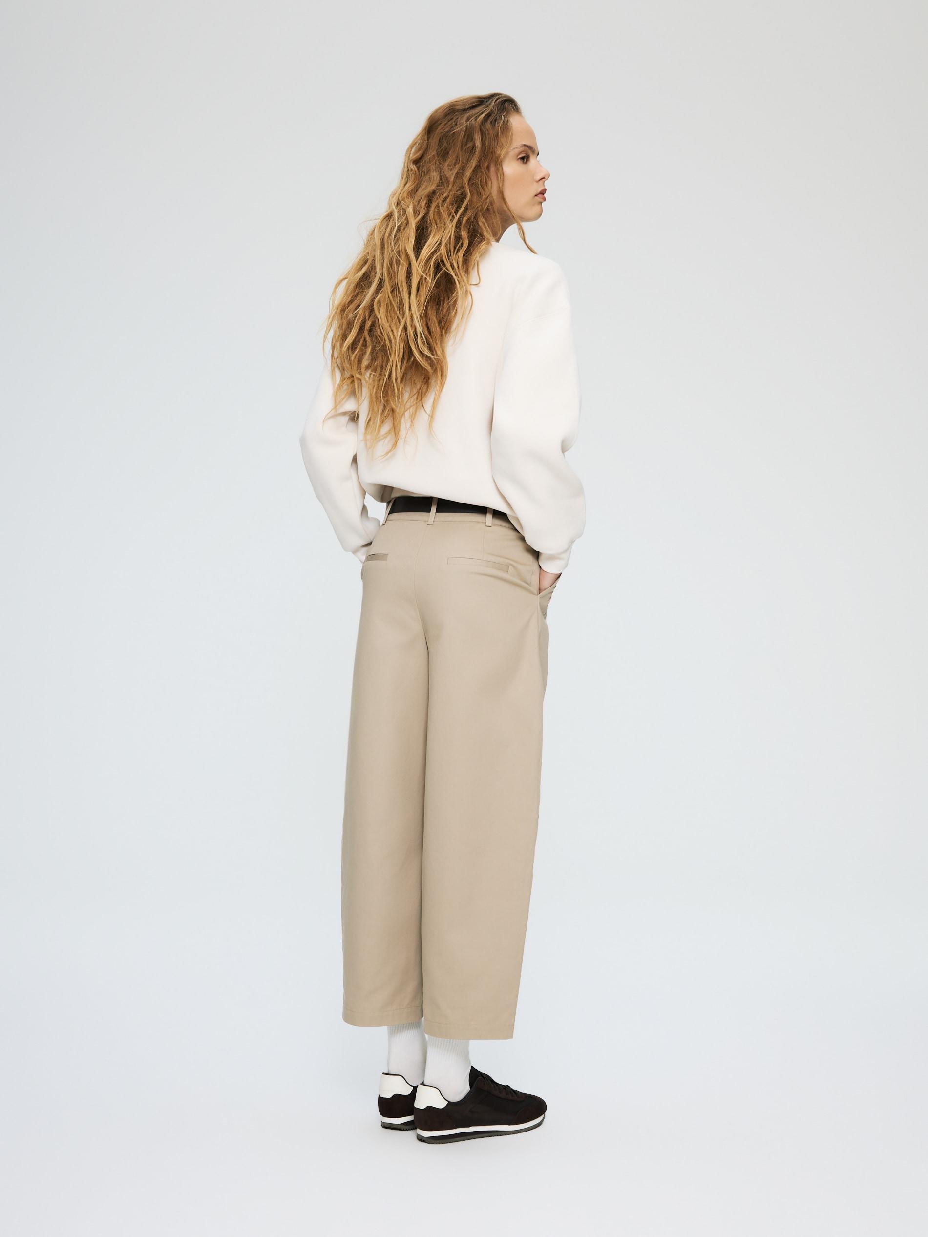 Beige Barrel Leg Trousers With Belt, Beige, large image number 3