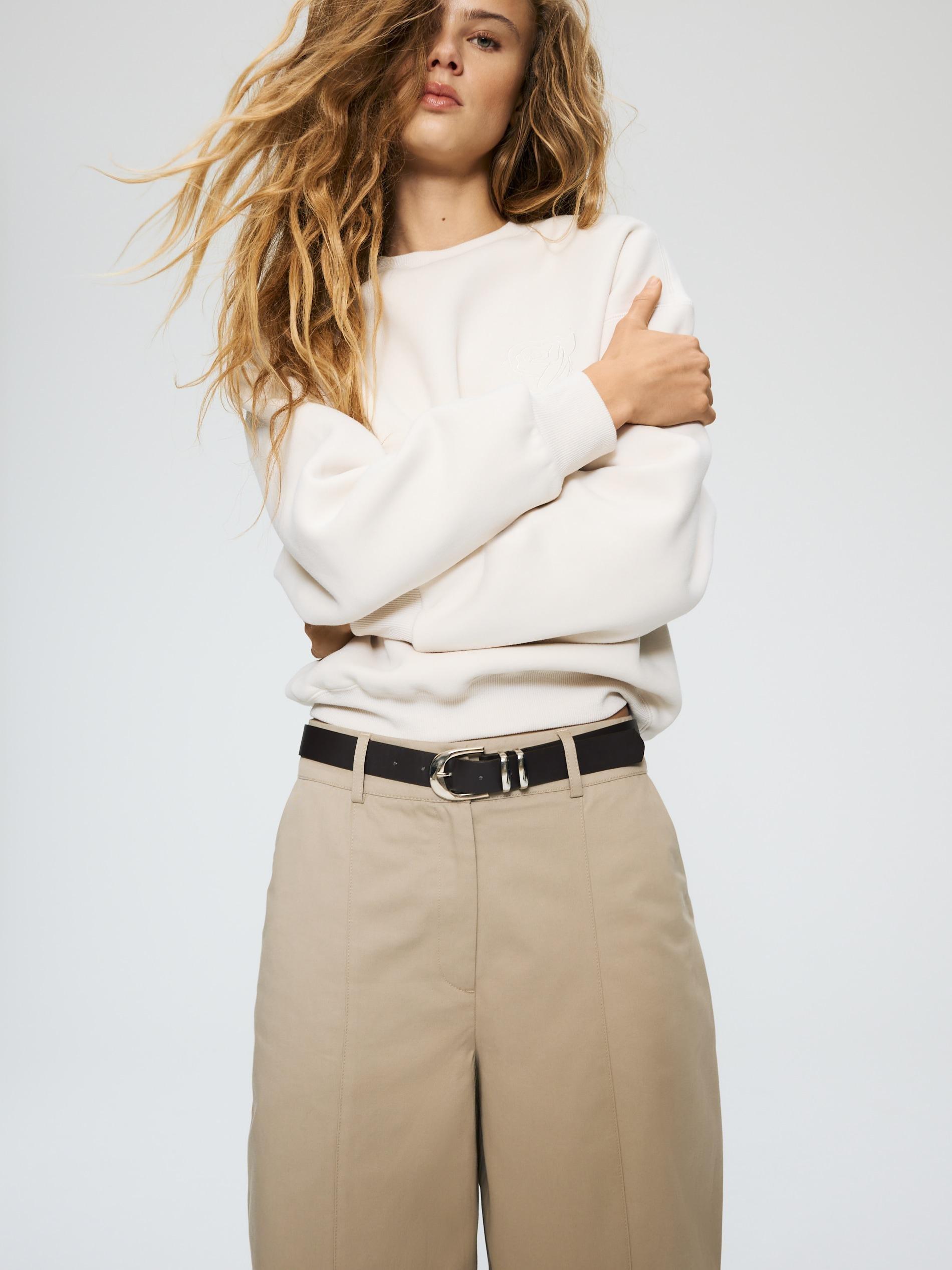 Beige Barrel Leg Trousers With Belt, Beige, large image number 4