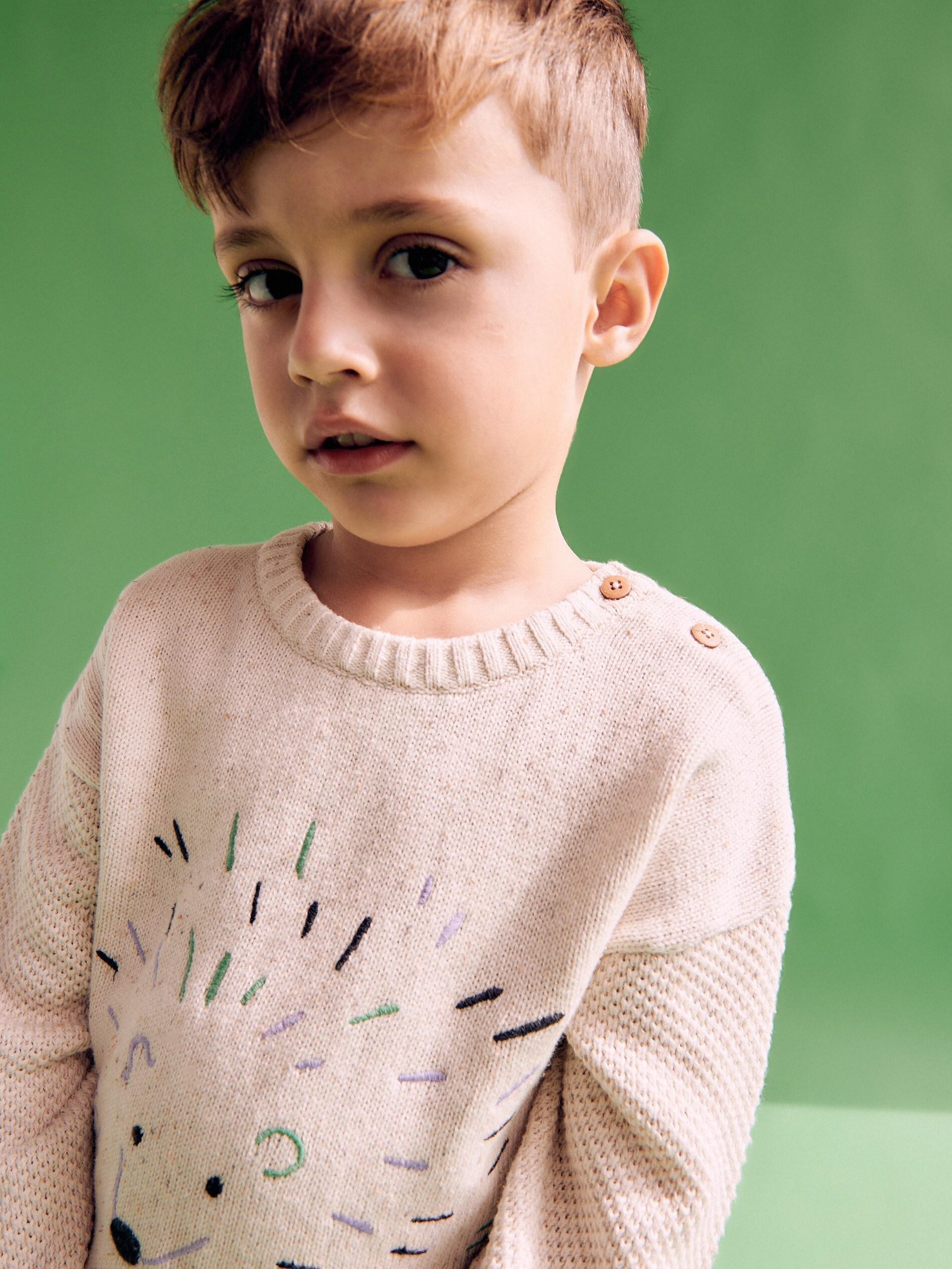 Cream Oversized Jumper With Applique, Kids Boys, , large image number 0