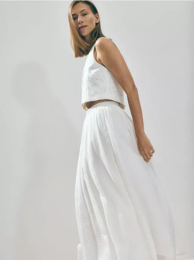 Cream Midi Flowy Skirt, , large image number 0