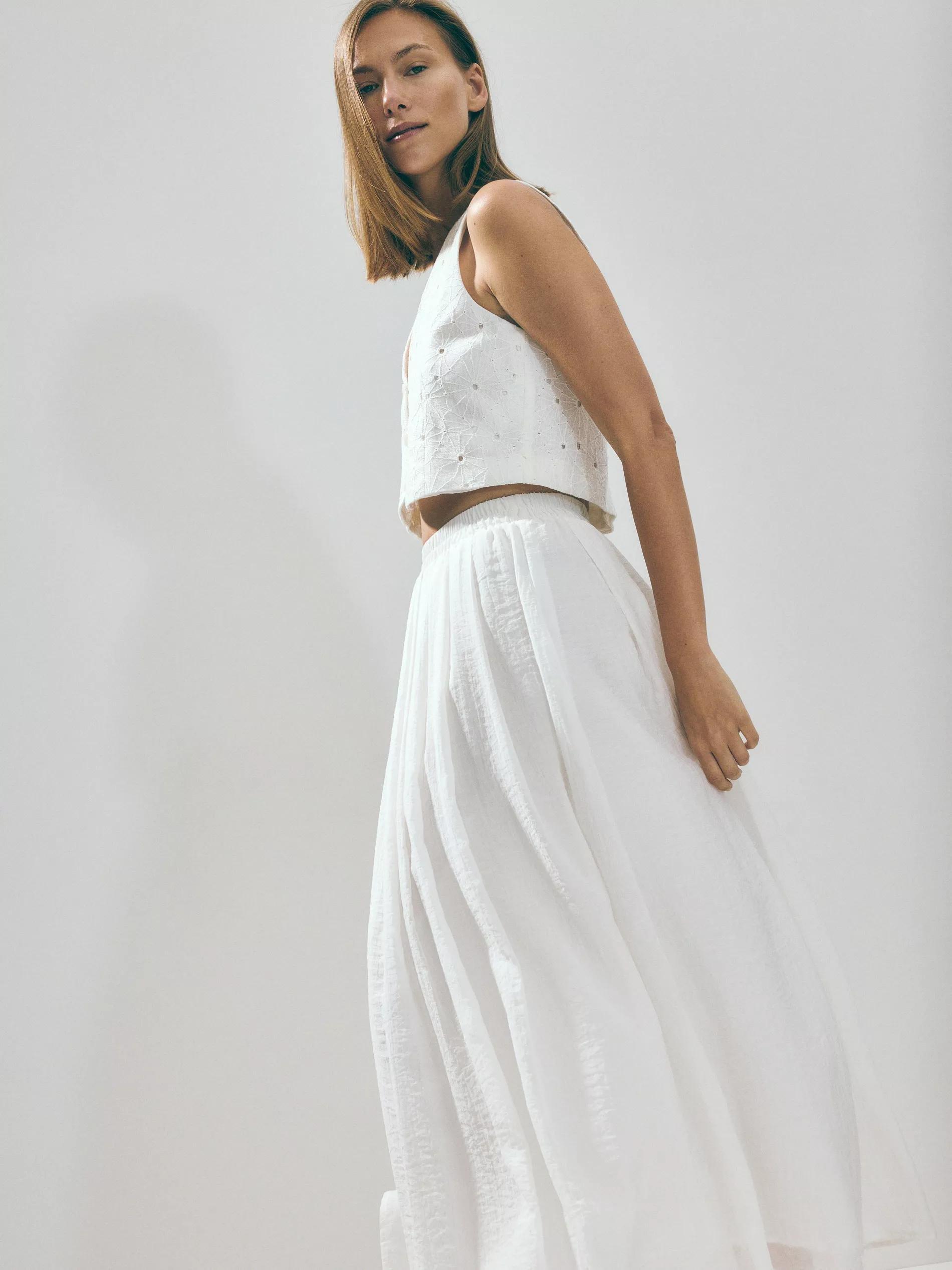 Cream Midi Flowy Skirt, , large image number 2