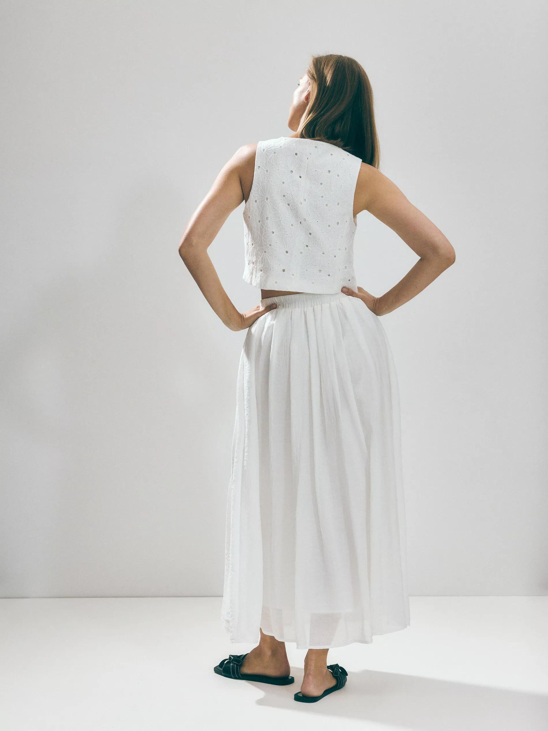 Cream Midi Flowy Skirt, , large image number 3