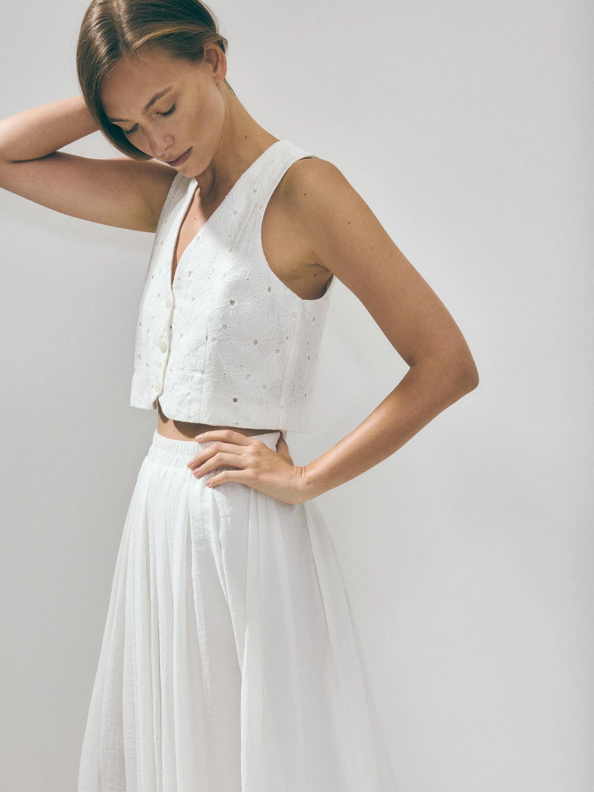 Cream Midi Flowy Skirt, , large image number 4