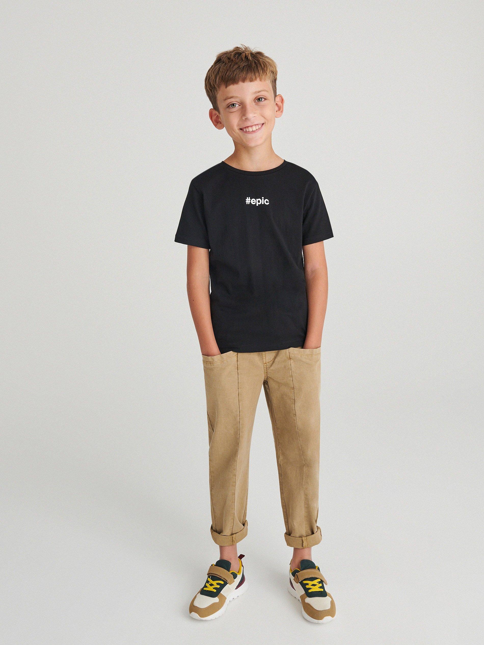 Black Cotton T-Shirt With Inscription, Kids Boy, , large image number 0