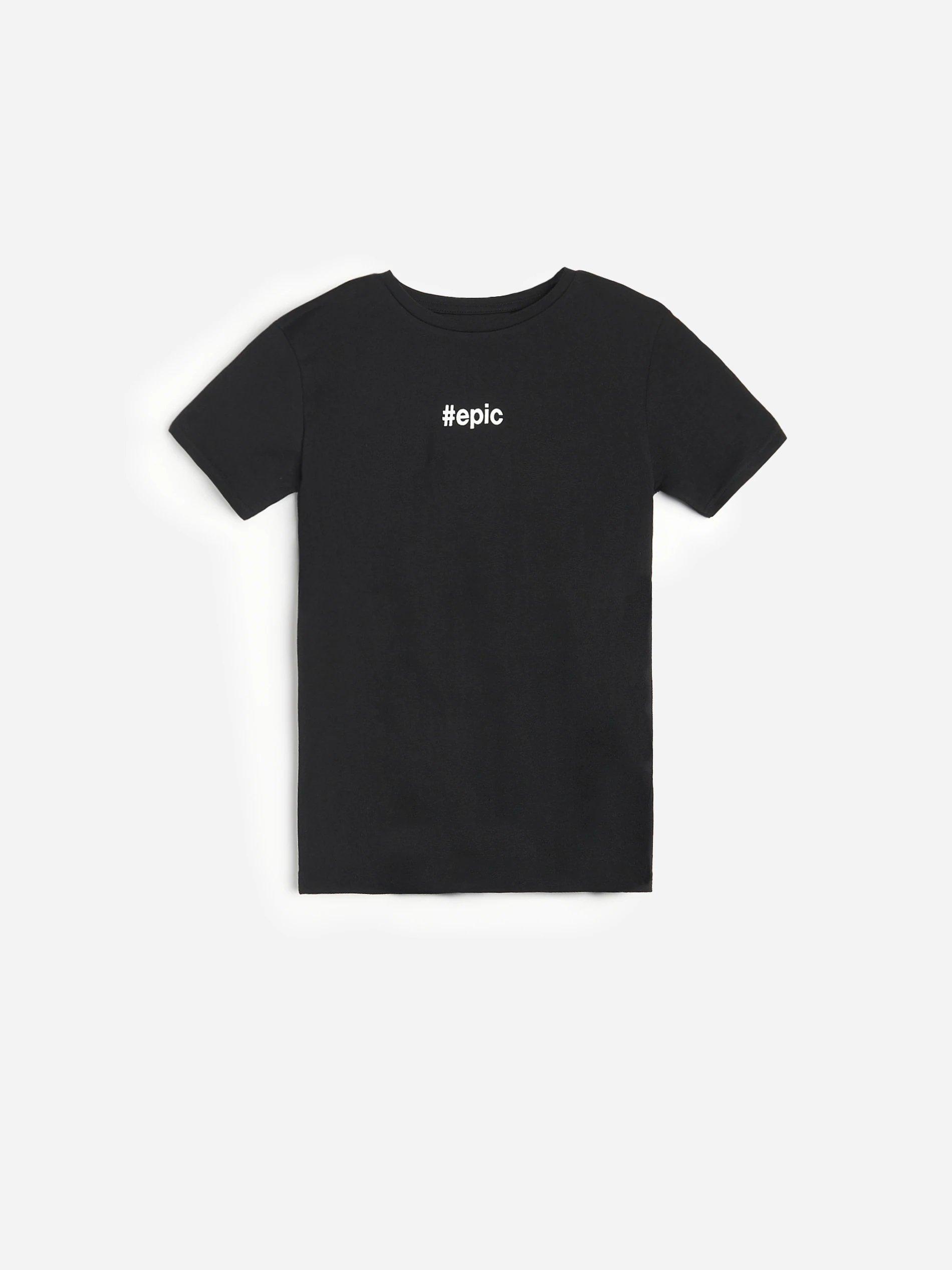 Black Cotton T-Shirt With Inscription, Kids Boy, , large image number 1
