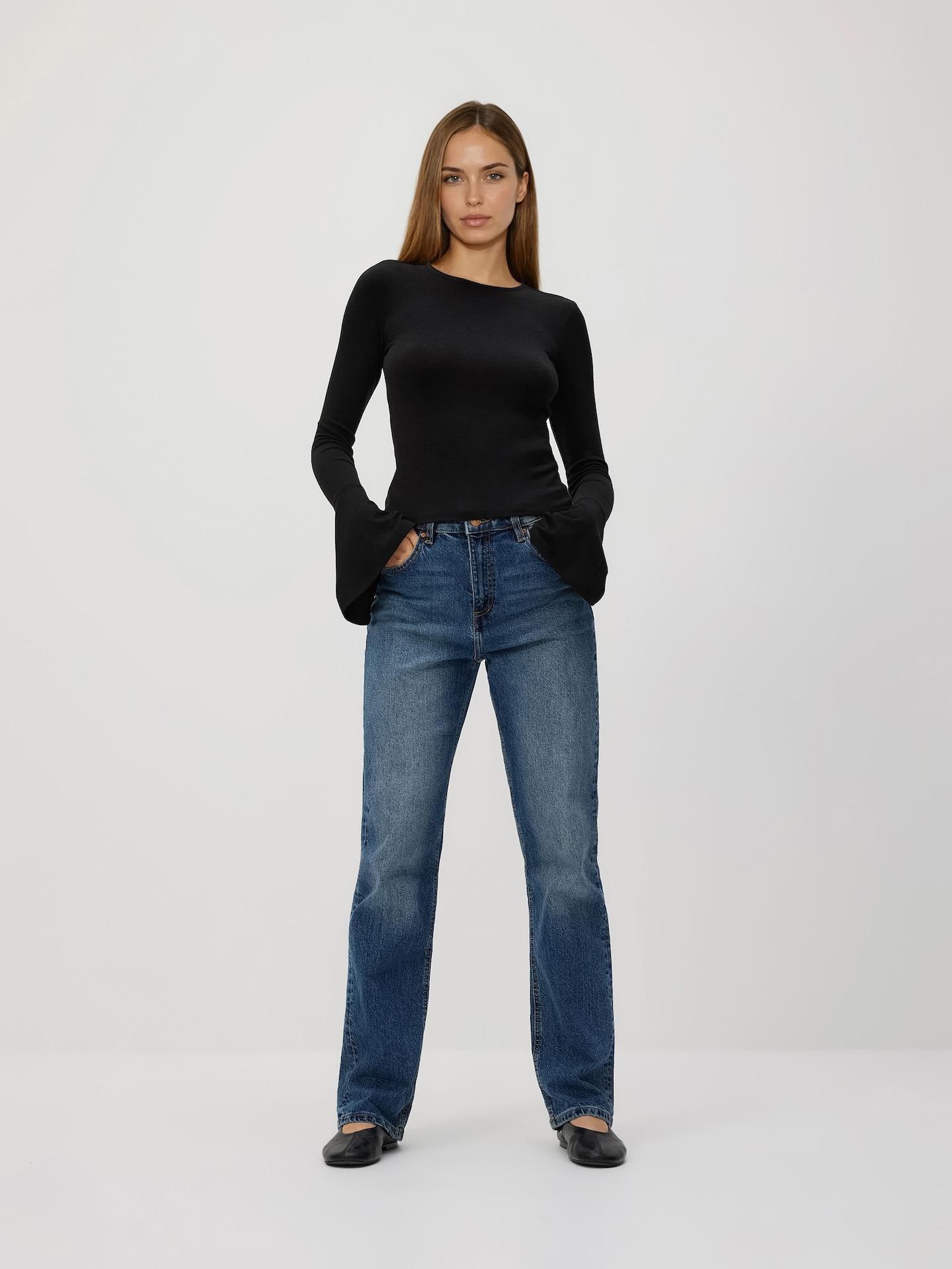 Black Blouse With Flared Sleeves, Black, large image number 1