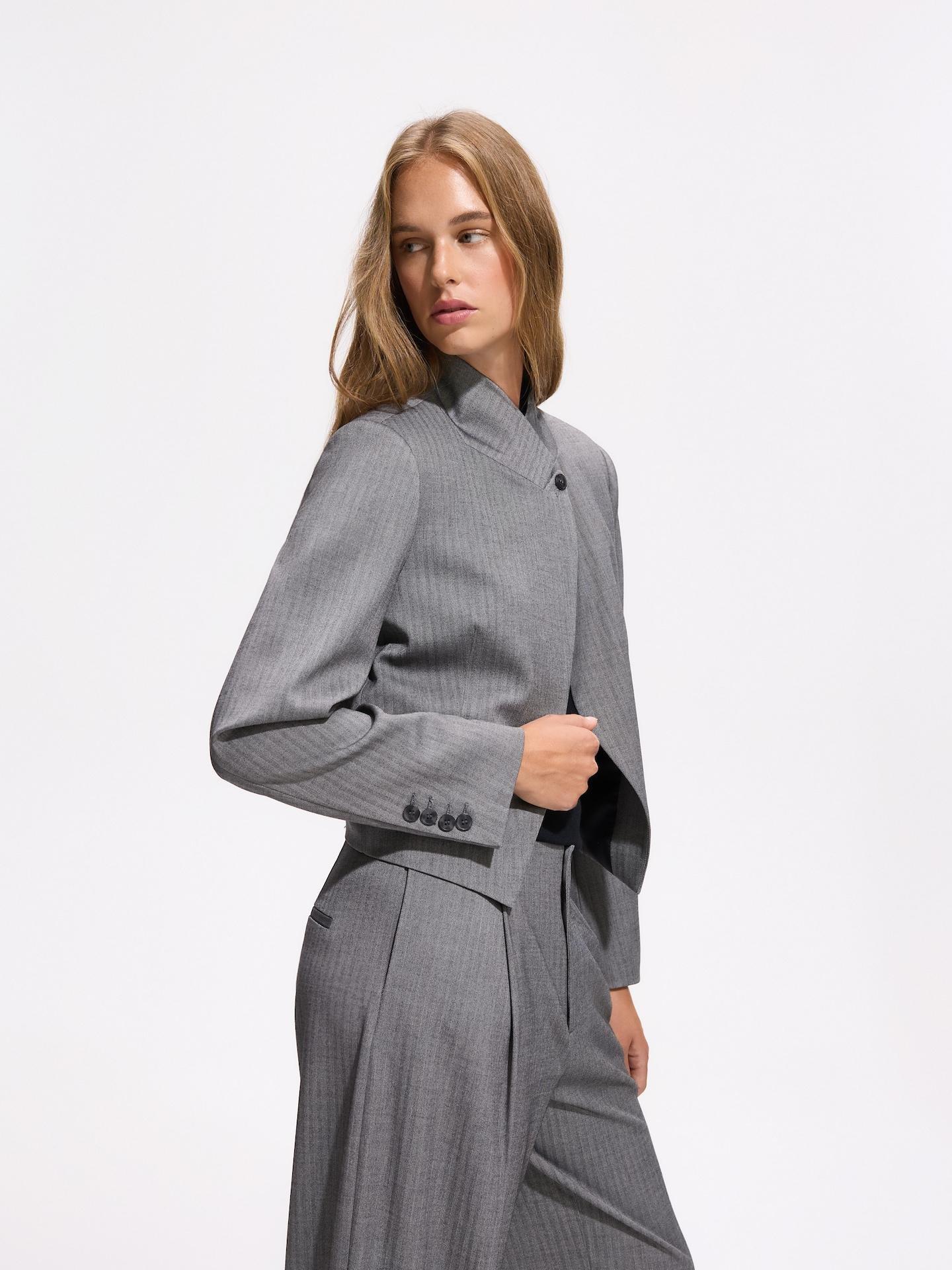 Grey Blazer With Asymmetric Fastening, Grey, medium