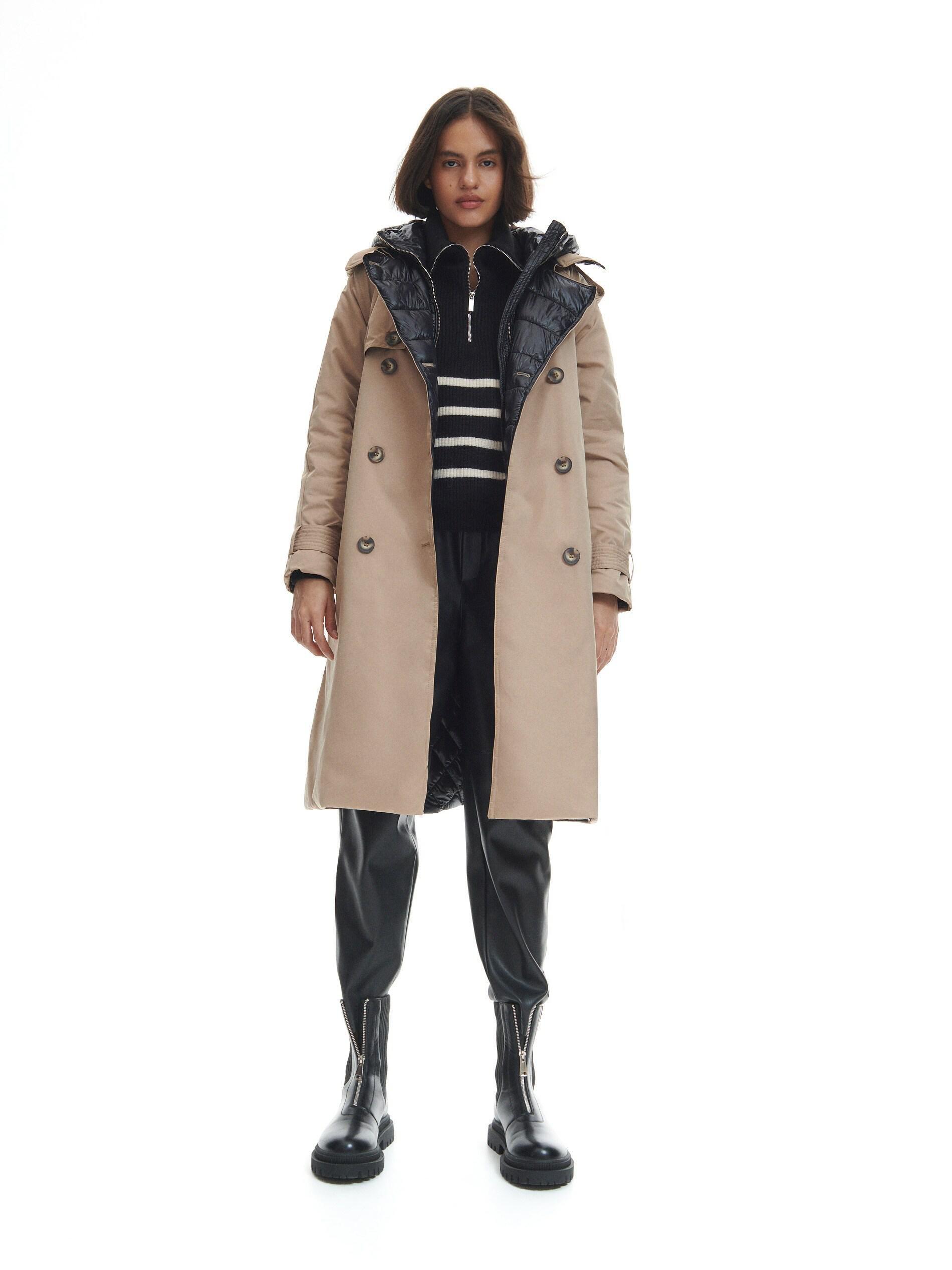 Beige Hooded Trench Coat, , large image number 0