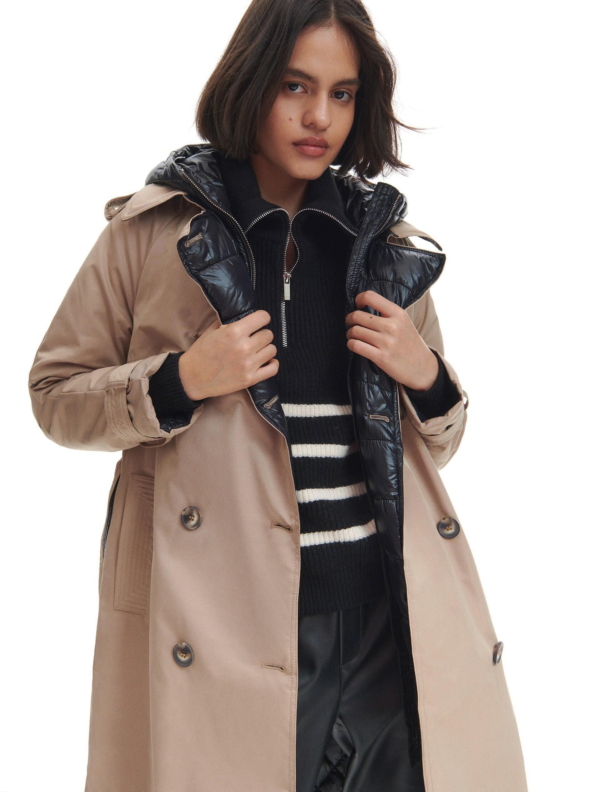 Beige Hooded Trench Coat, , large image number 1